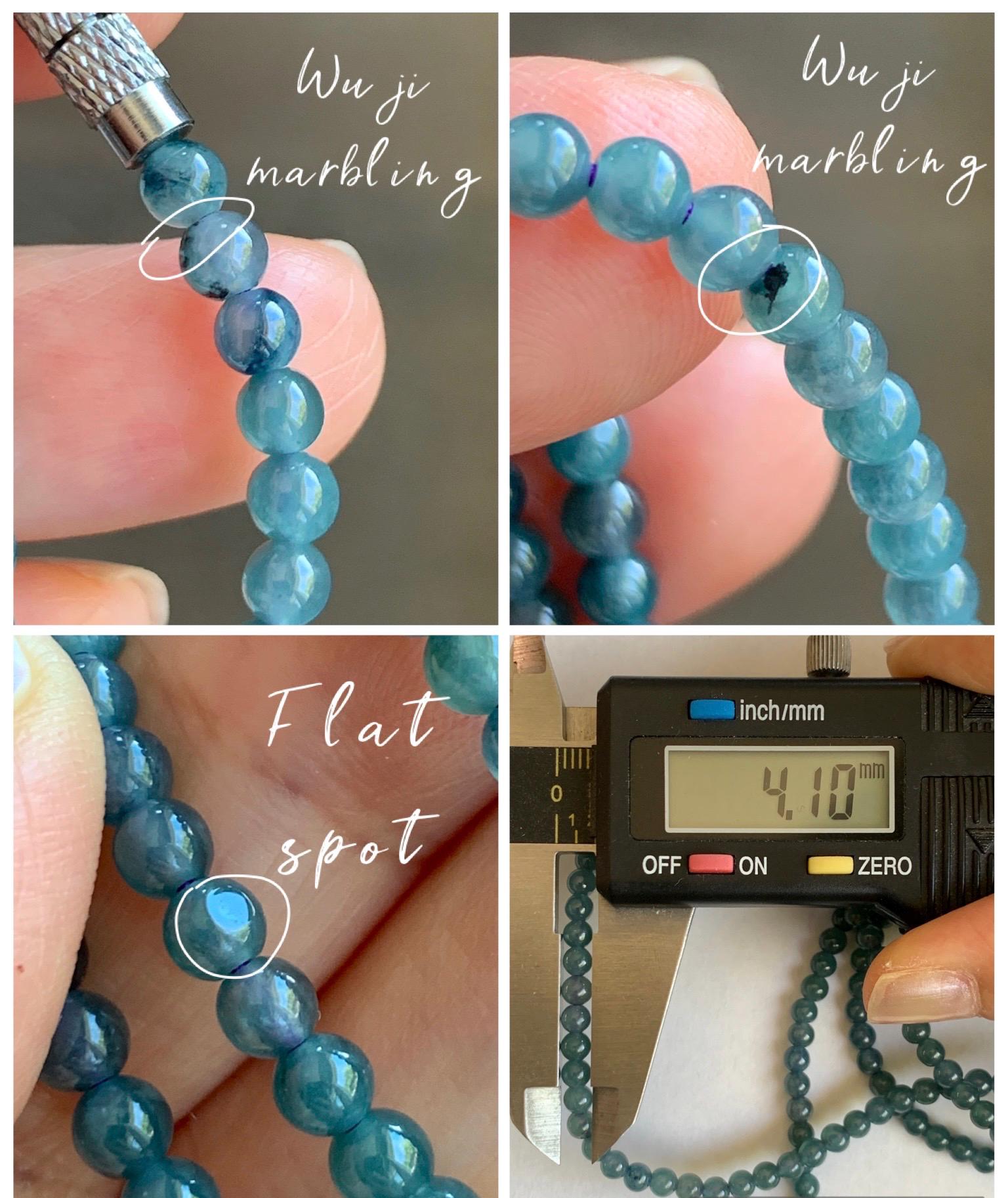 Grade A Natural Guatemalan Icy Translucent Dusty Aegean Blue Jade Jadeite Petite Beaded Necklace 4mm 23” 16g 天然冰危蓝翡翠小圆珠项链 WLM230