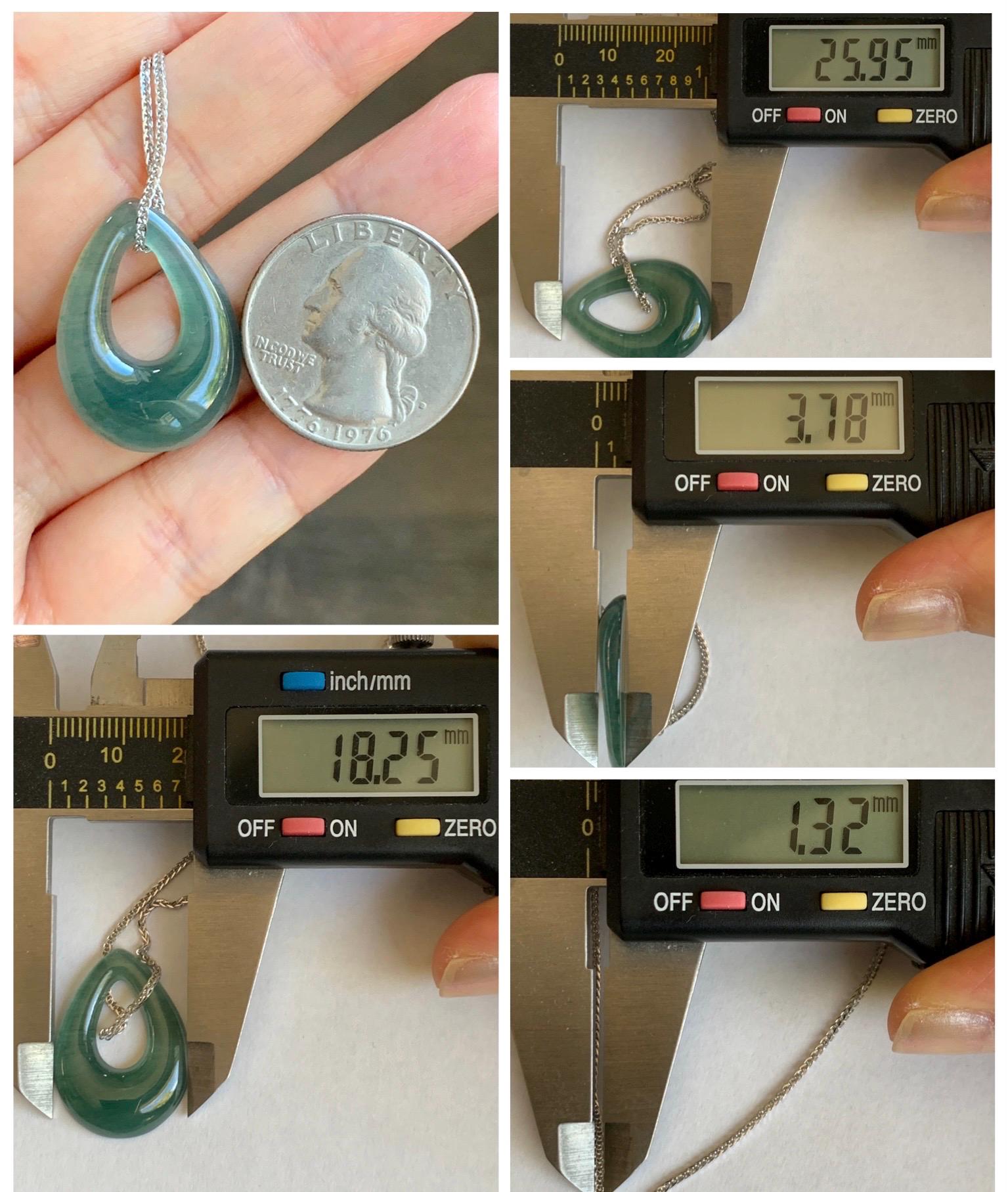 Natural Grade A Guatemalan Icy Translucent Dusty Teal Green Jade Jadeite Teardrop Pendant Necklace Sterling Silver 天然冰危蓝绿起光翡翠水滴项链 WSD121