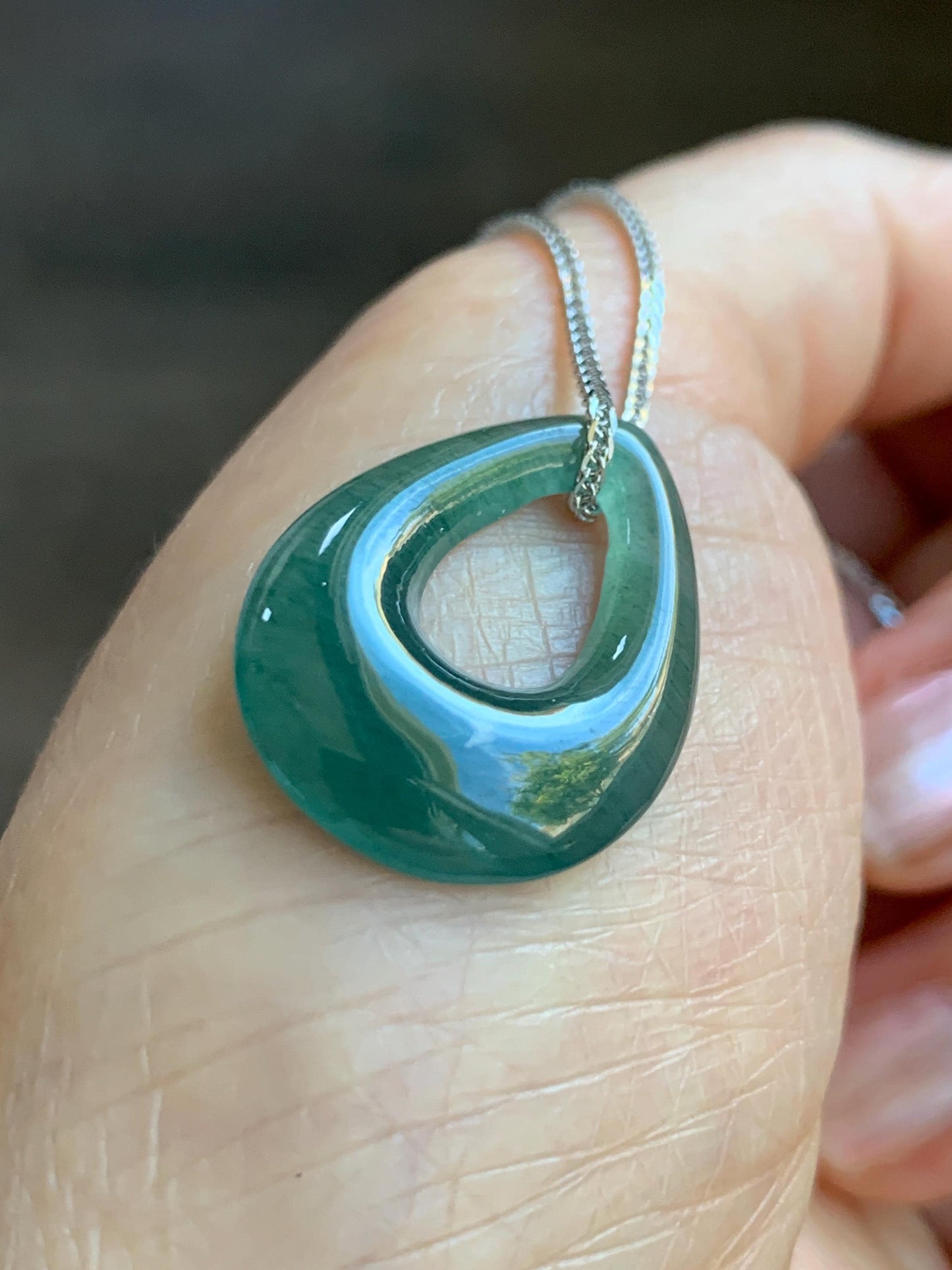 Natural Grade A Guatemalan Icy Translucent Dusty Teal Green Jade Jadeite Teardrop Pendant Necklace Sterling Silver 天然冰危蓝绿起光翡翠水滴项链 WSD121
