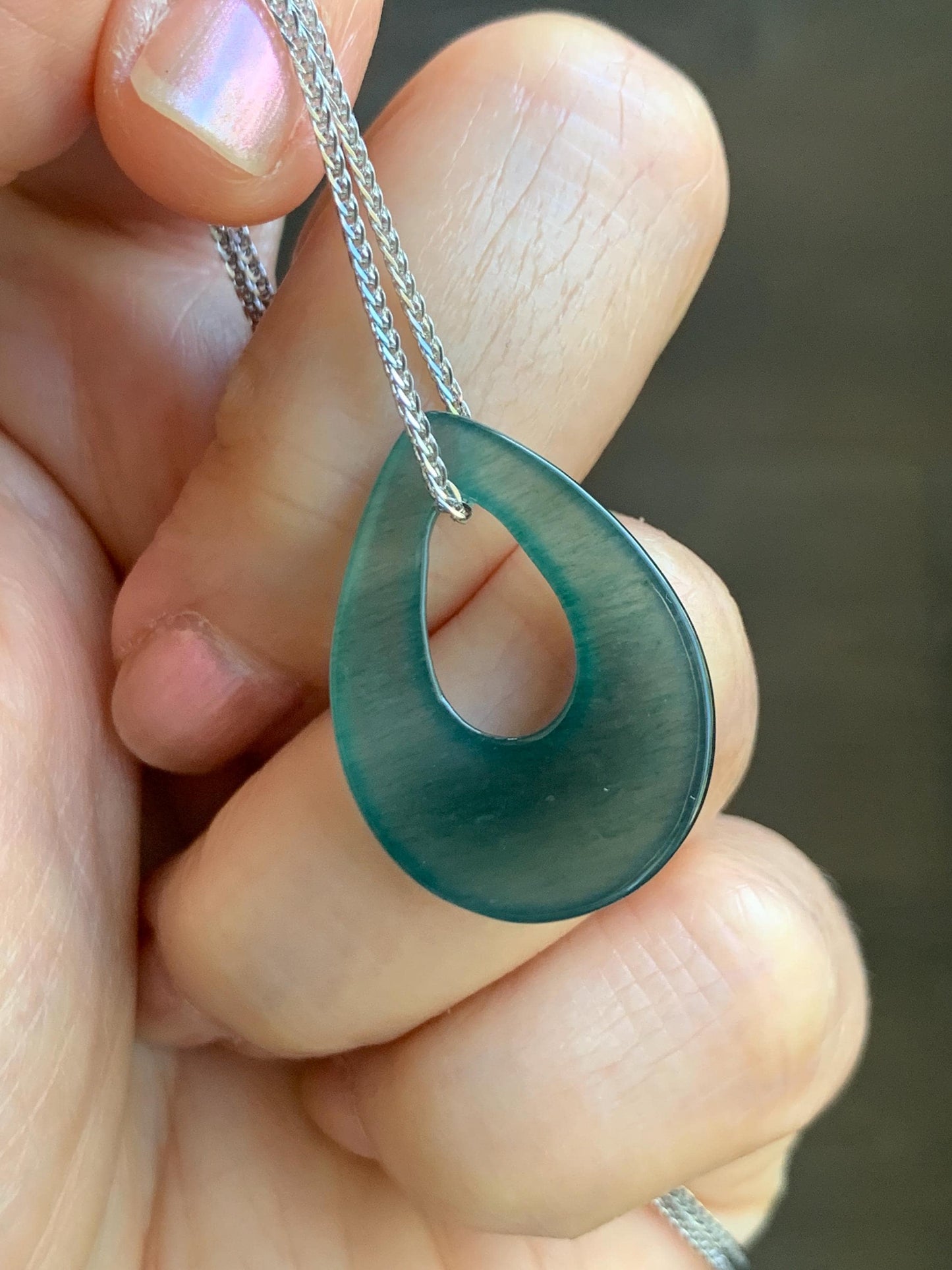Natural Grade A Guatemalan Icy Translucent Dusty Teal Green Jade Jadeite Teardrop Pendant Necklace Sterling Silver 天然冰危蓝绿起光翡翠水滴项链 WSD121