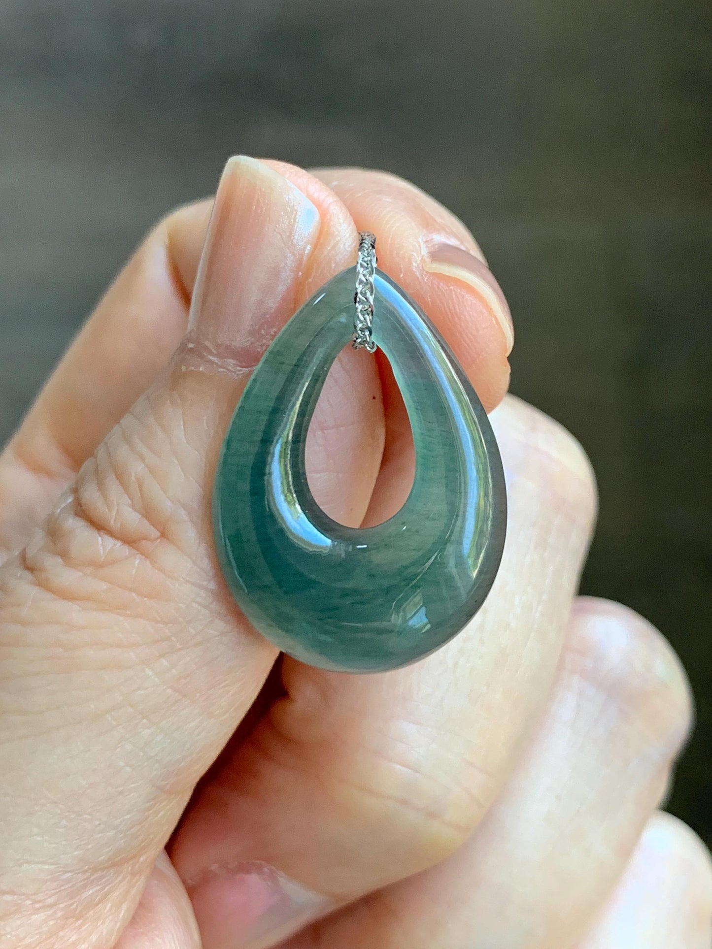 Natural Grade A Guatemalan Icy Translucent Dusty Teal Green Jade Jadeite Teardrop Pendant Necklace Sterling Silver 天然冰危蓝绿起光翡翠水滴项链 WSD121