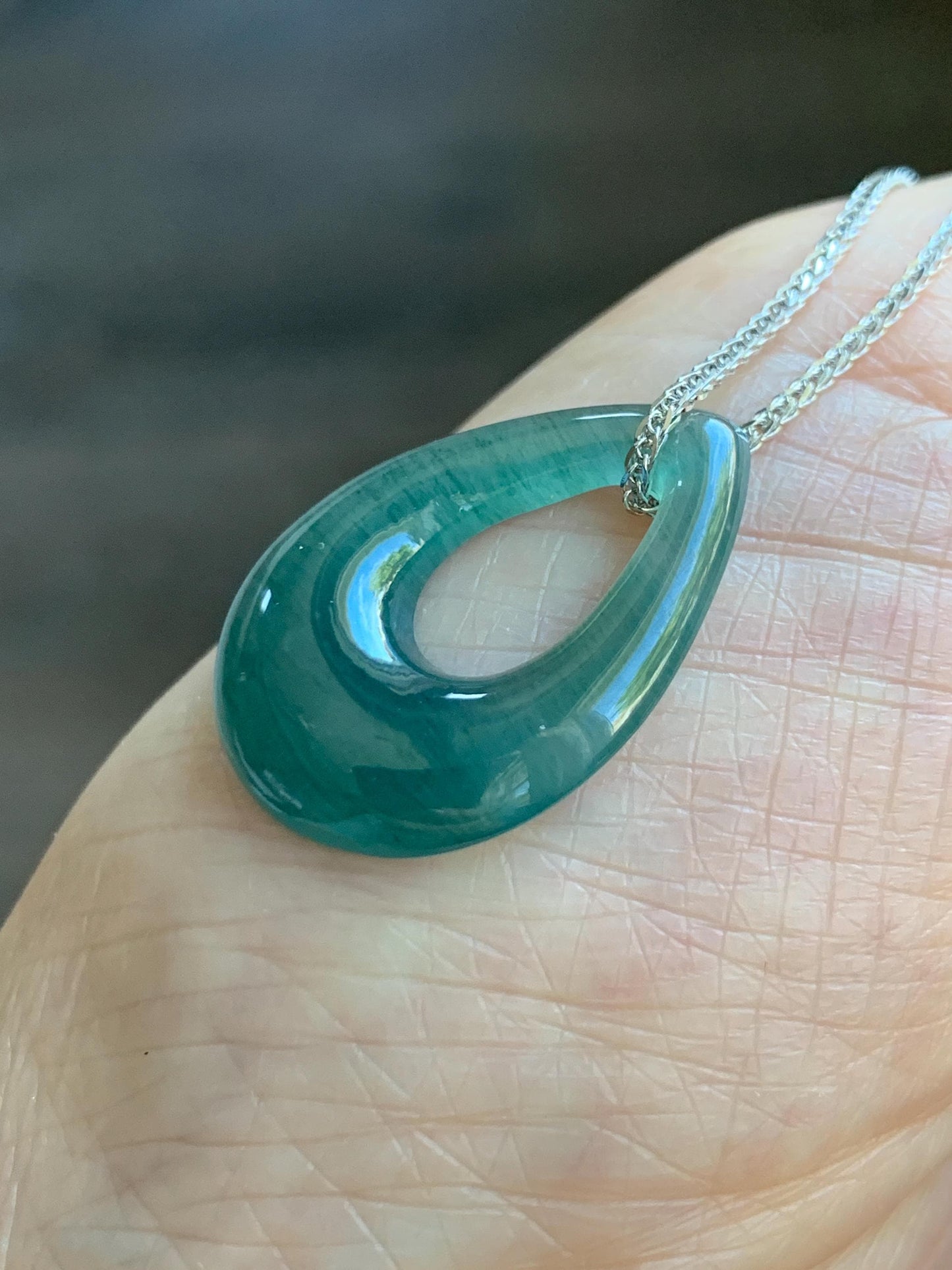 Natural Grade A Guatemalan Icy Translucent Dusty Teal Green Jade Jadeite Teardrop Pendant Necklace Sterling Silver 天然冰危蓝绿起光翡翠水滴项链 WSD121