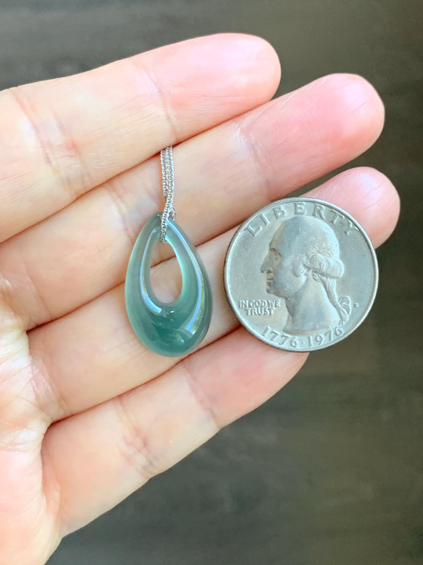 Natural Grade A Guatemalan Icy Translucent Teal Green Jade Jadeite Teardrop Pendant Necklace Sterling Silver 17” 天然冰危蓝绿起光翡翠水滴项链 WSD88D
