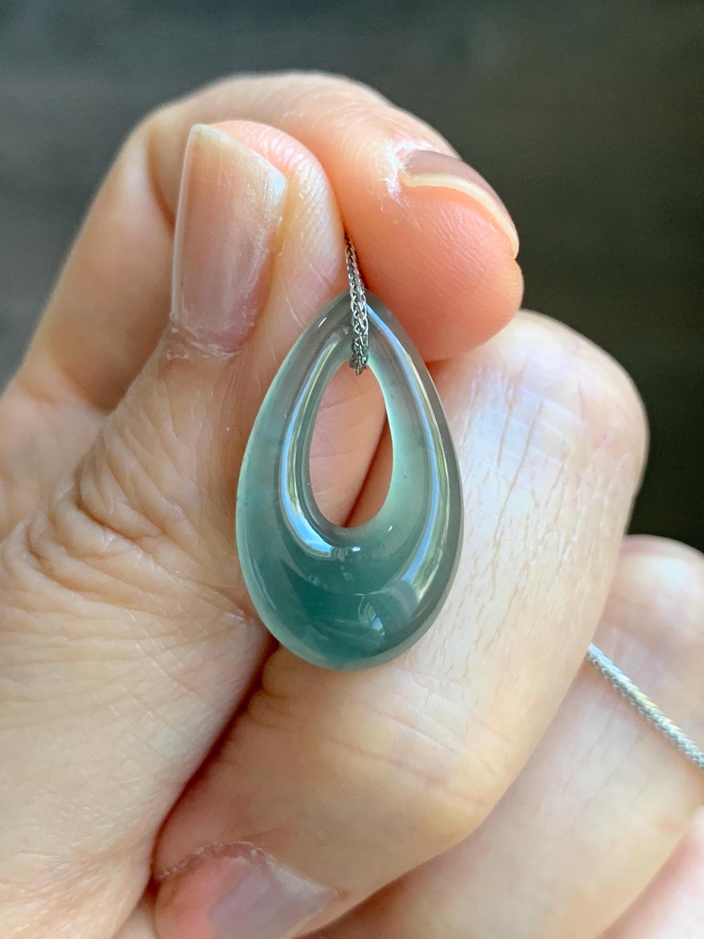 Natural Grade A Guatemalan Icy Translucent Teal Green Jade Jadeite Teardrop Pendant Necklace Sterling Silver 17” 天然冰危蓝绿起光翡翠水滴项链 WSD88D