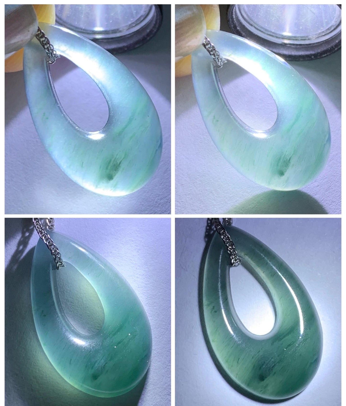 Natural Grade A Guatemalan Icy Translucent Dark Teal Blue Jade Jadeite Teardrop Pendant Necklace Sterling Silver 17” 天然冰危深蓝绿起光翡翠水滴项链 WSD88C