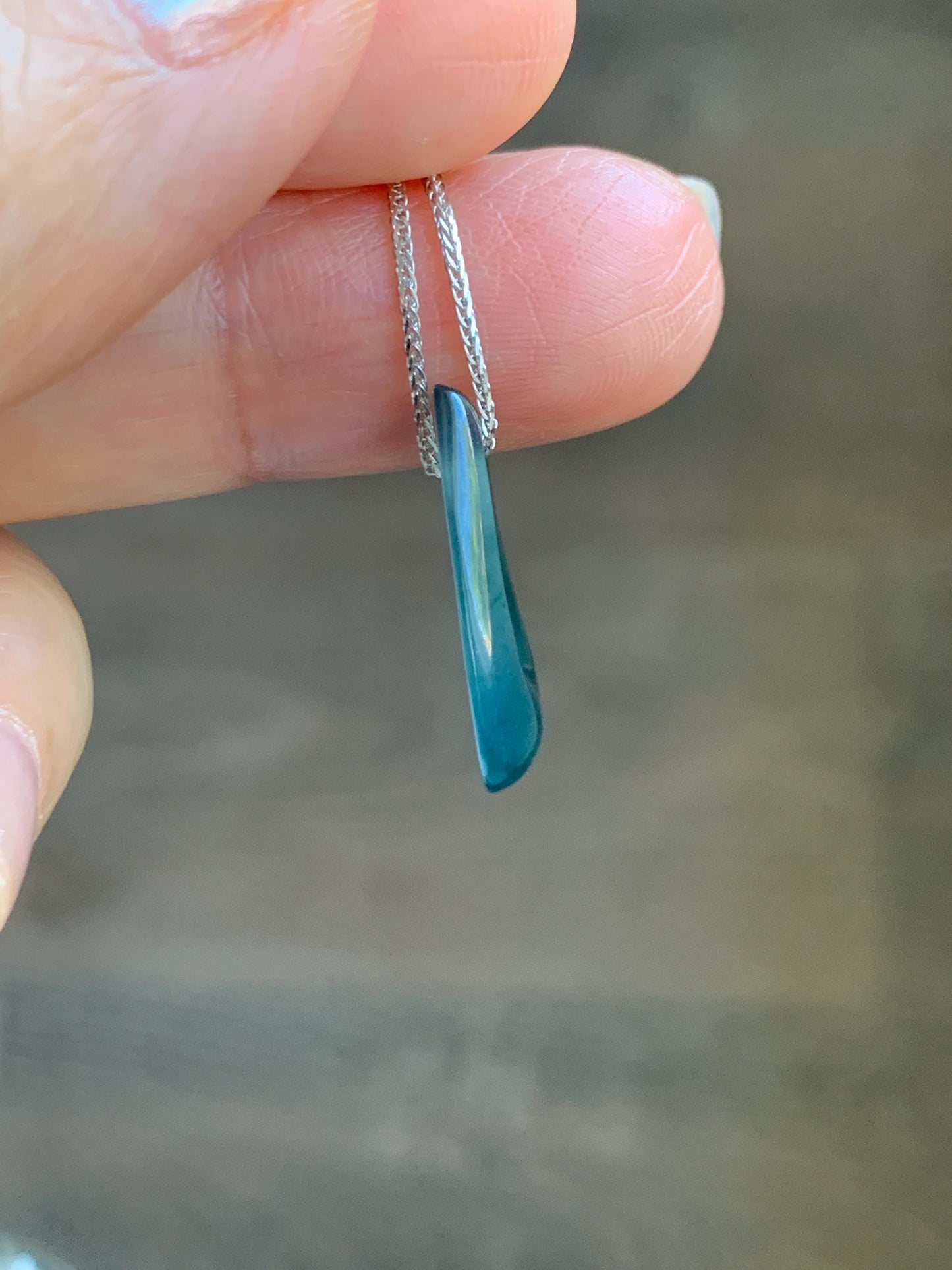 Natural Grade A Guatemalan Icy Translucent Dark Teal Blue Jade Jadeite Teardrop Pendant Necklace Sterling Silver 17” 天然冰危深蓝绿起光翡翠水滴项链 WSD88C