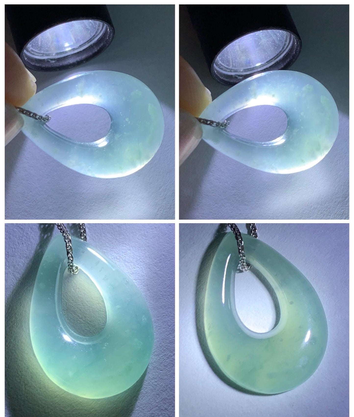 Natural Grade A Guatemalan Icy Translucent Light Teal Jade Jadeite Teardrop Pendant Necklace Sterling Silver 17” 天然冰危浅蓝起光翡翠水滴项链 WSD88B