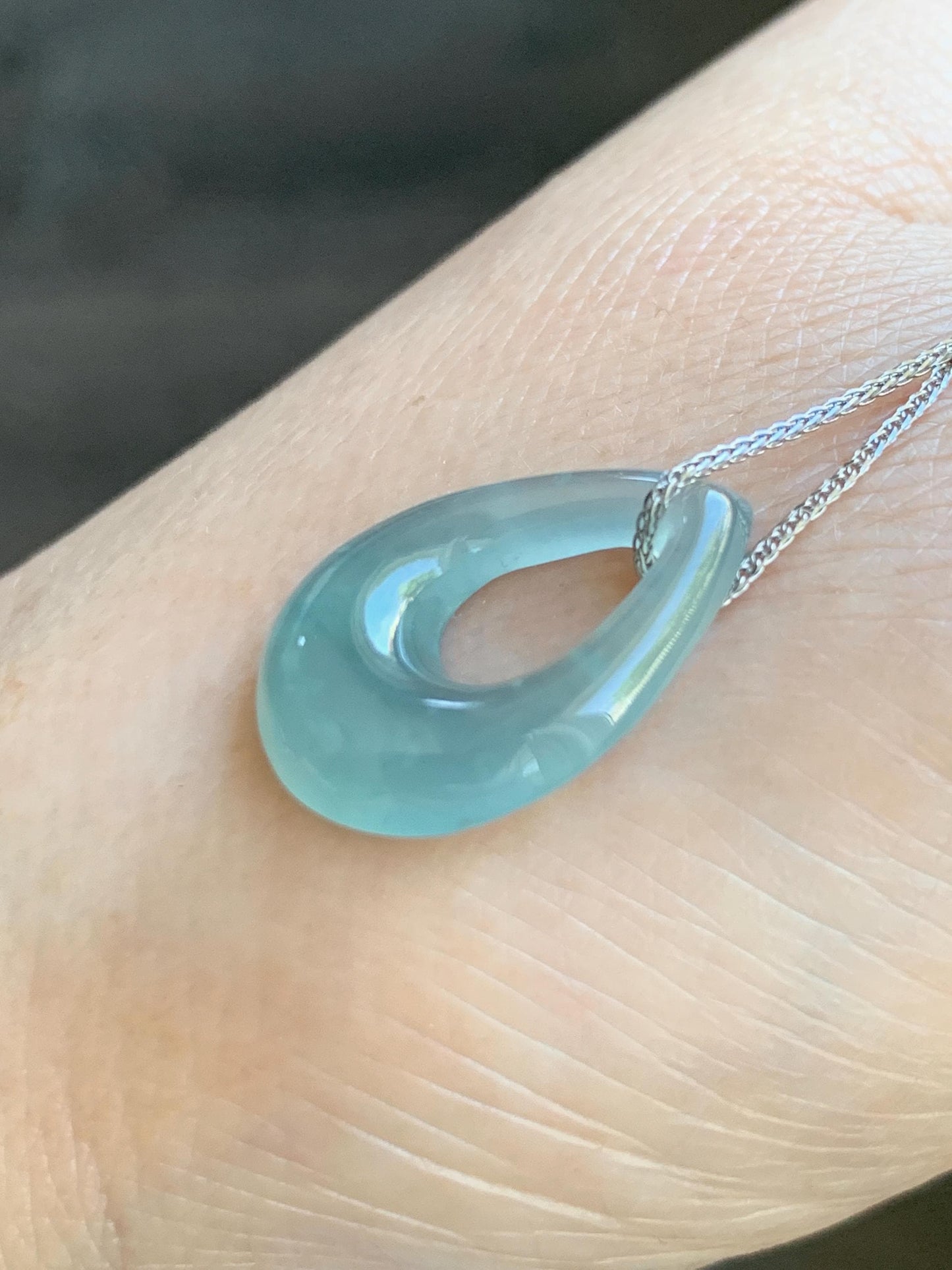 Natural Grade A Guatemalan Icy Translucent Light Teal Jade Jadeite Teardrop Pendant Necklace Sterling Silver 17” 天然冰危浅蓝起光翡翠水滴项链 WSD88B
