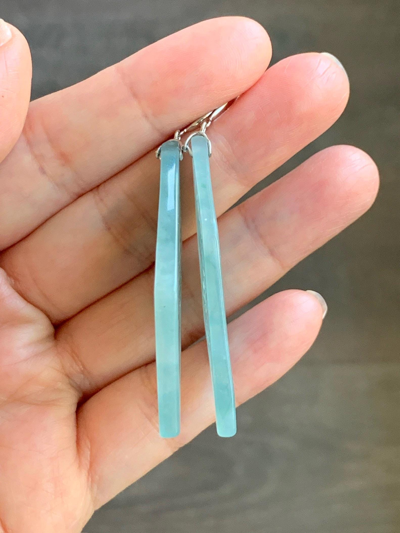Natural Grade A Guatemalan Icy Translucent Dusty Blue Jade Jadeite Openwork Engraved Earrings Sterling Silver 天然冰危暗蓝翡翠镂空雕银耳钩 WXQ110B