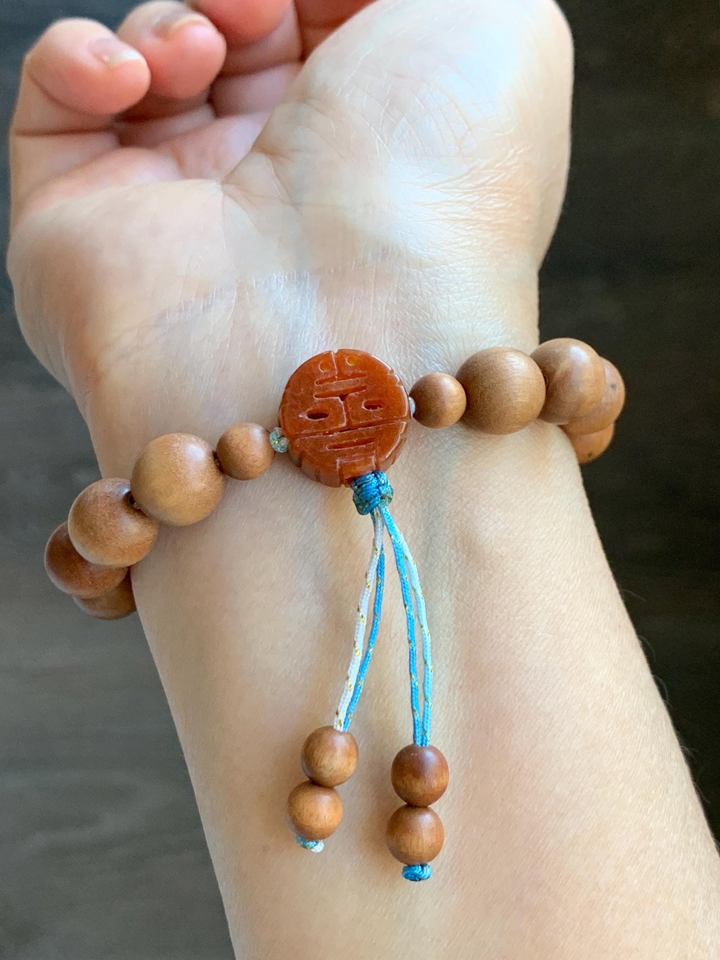 Natural Grade A Icy Translucent White Jade Jadeite Carved Pixiu Wood Beads Beaded Bracelet 6.75" 18g 天然白冰翡翠貔貅木珠手串 MPT138B