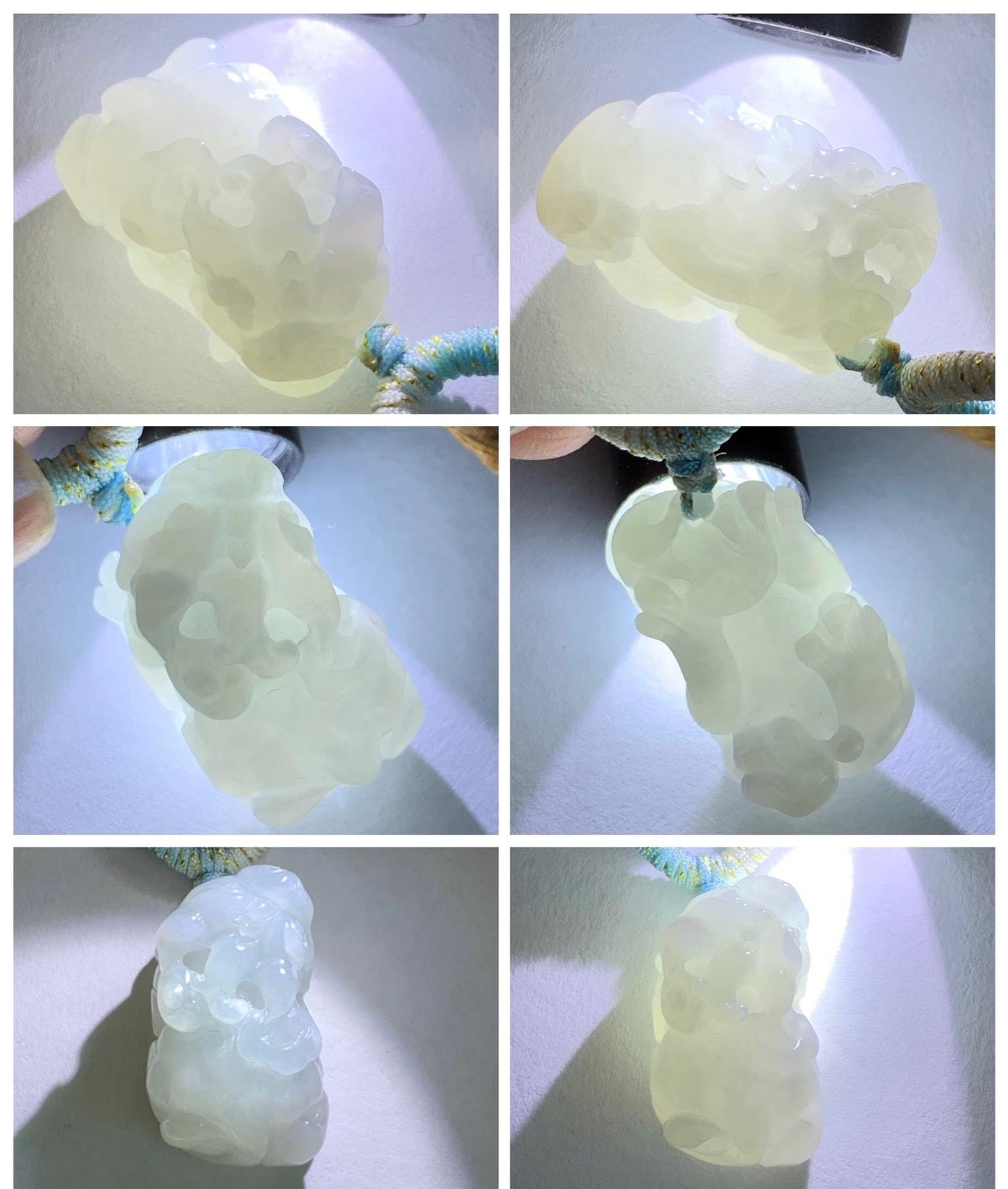 Natural Grade A Icy Translucent White Jade Jadeite Carved Pixiu Pendant Rope Necklace 26.5” 12g 天然白冰翡翠貔貅吊坠 MPG138N