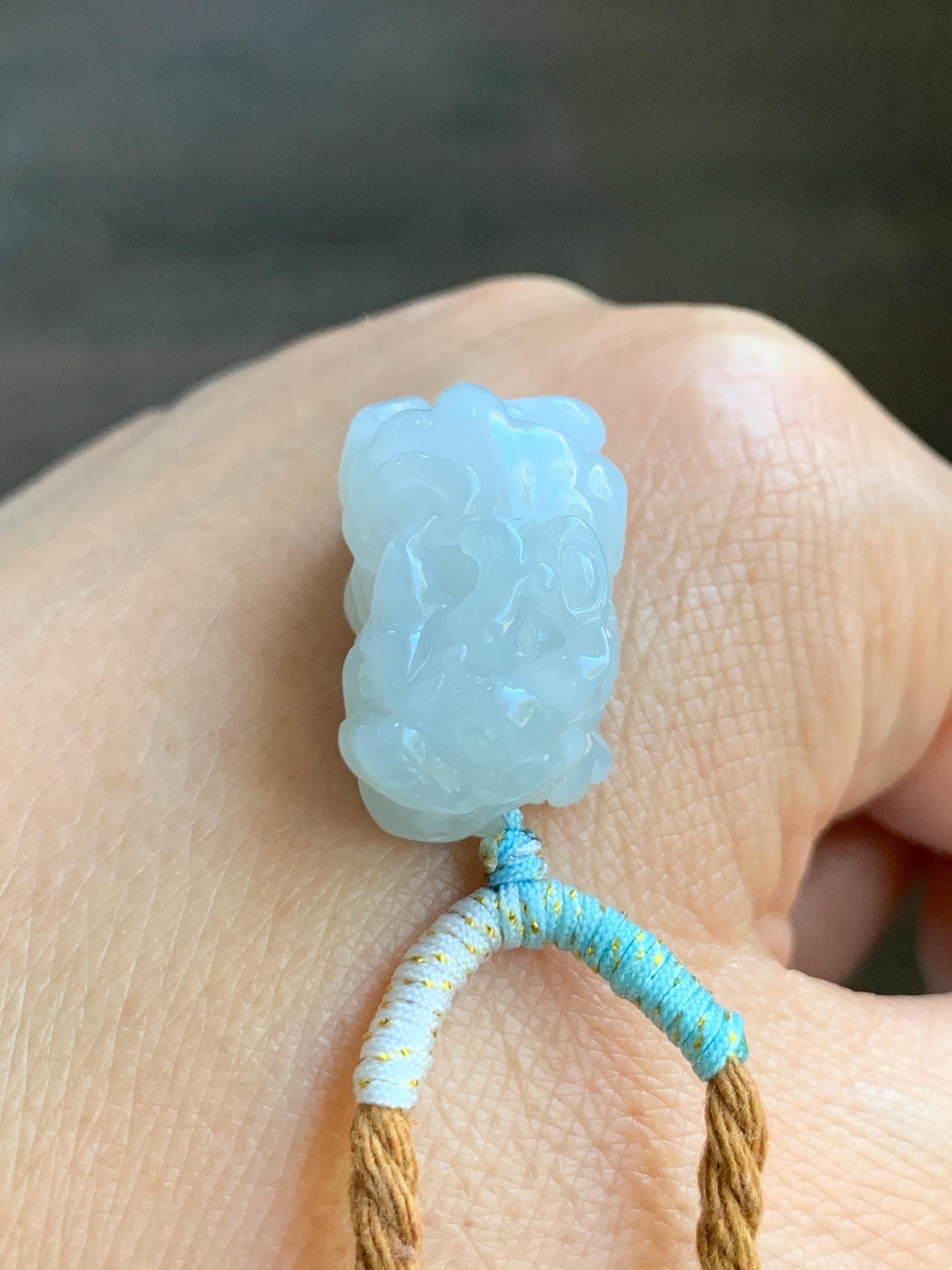 Natural Grade A Icy Translucent White Jade Jadeite Carved Pixiu Pendant Rope Necklace 26.5” 12g 天然白冰翡翠貔貅吊坠 MPG138N