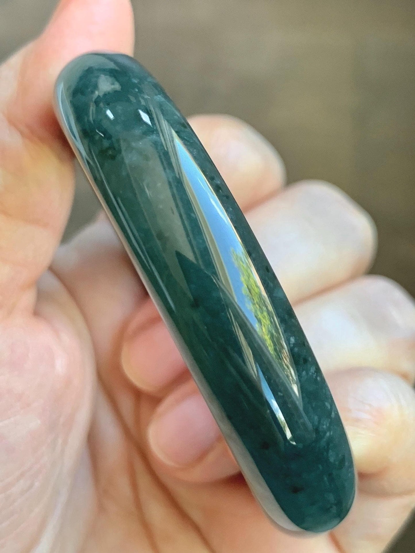 Certified Natural Grade A Guatemalan Icy Translucent Dark Teal & Green Marbled Jade Jadeite Wide Bangle 53.6mm 6.6” 44g 天然冰危深蓝飘花翡翠正圈宽版手镯 500