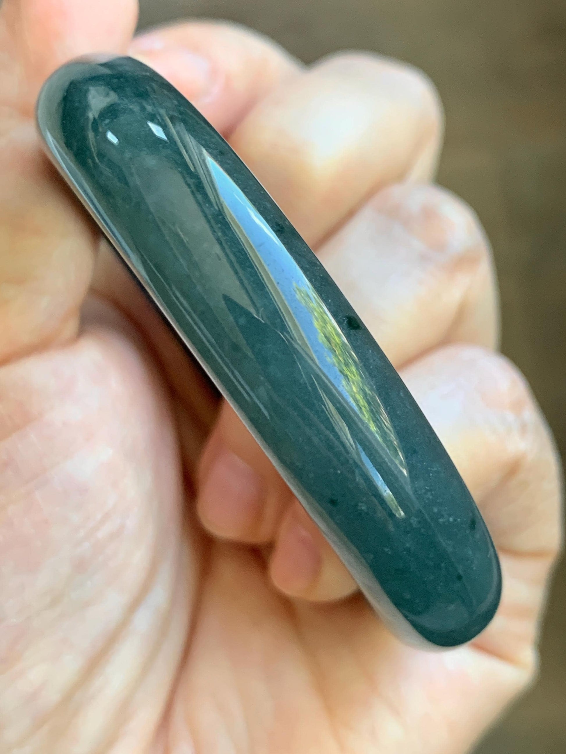 Certified Natural Grade A Guatemalan Icy Translucent Dark Teal & Green Marbled Jade Jadeite Wide Bangle 53.6mm 6.6” 44g 天然冰危深蓝飘花翡翠正圈宽版手镯 500