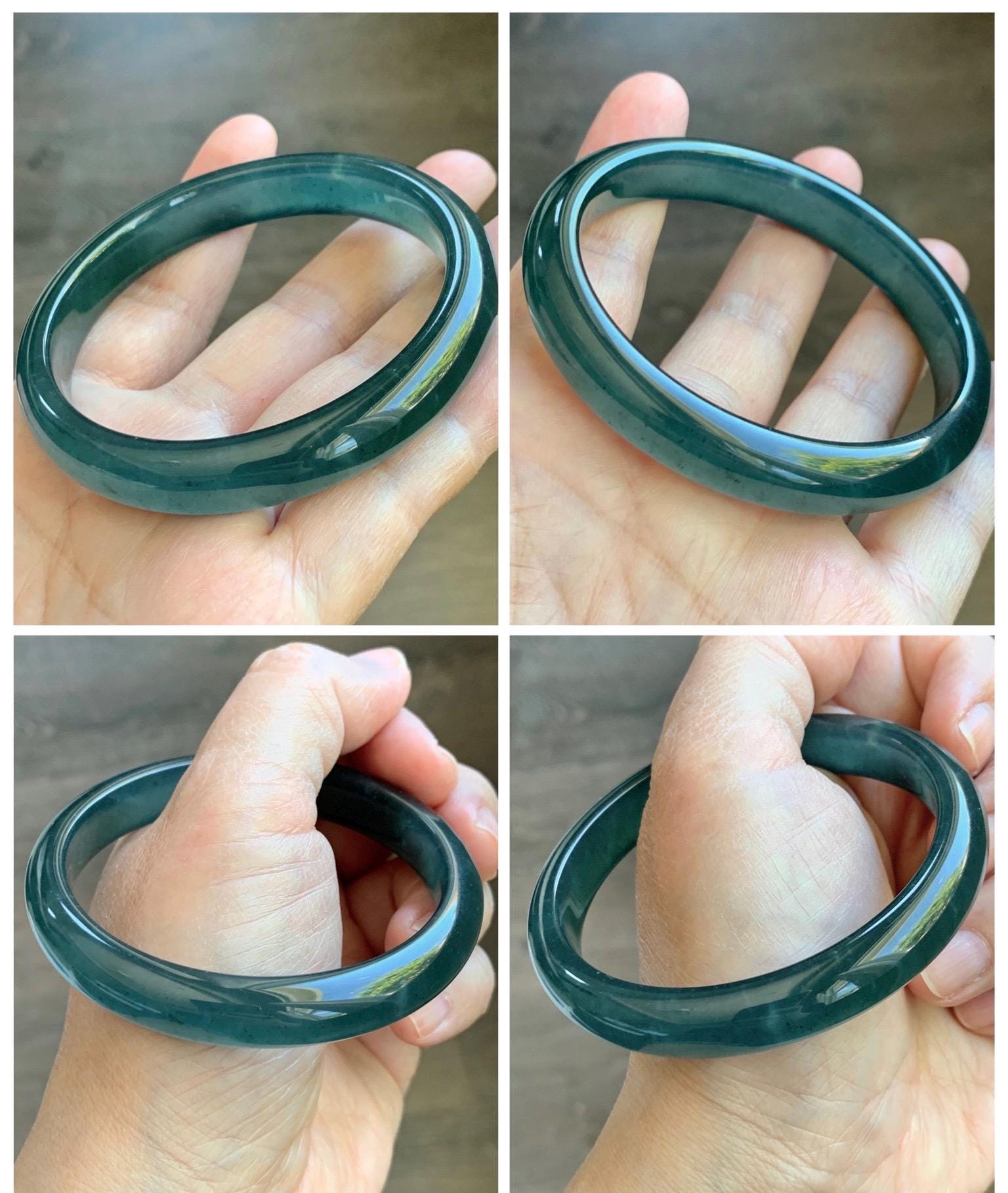 Certified Natural Grade A Guatemalan Icy Translucent Intense Teal Blue Jade Jadeite Wide Bangle 58.6mm 7.24” 43g 天然冰危深蓝翡翠正圈宽版手镯 512