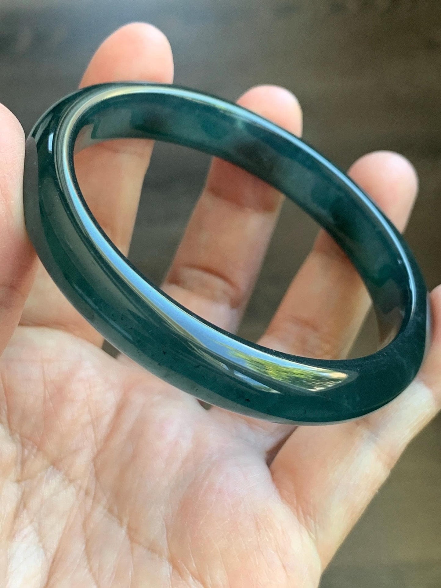 Certified Natural Grade A Guatemalan Icy Translucent Intense Teal Blue Jade Jadeite Wide Bangle 58.6mm 7.24” 43g 天然冰危深蓝翡翠正圈宽版手镯 512