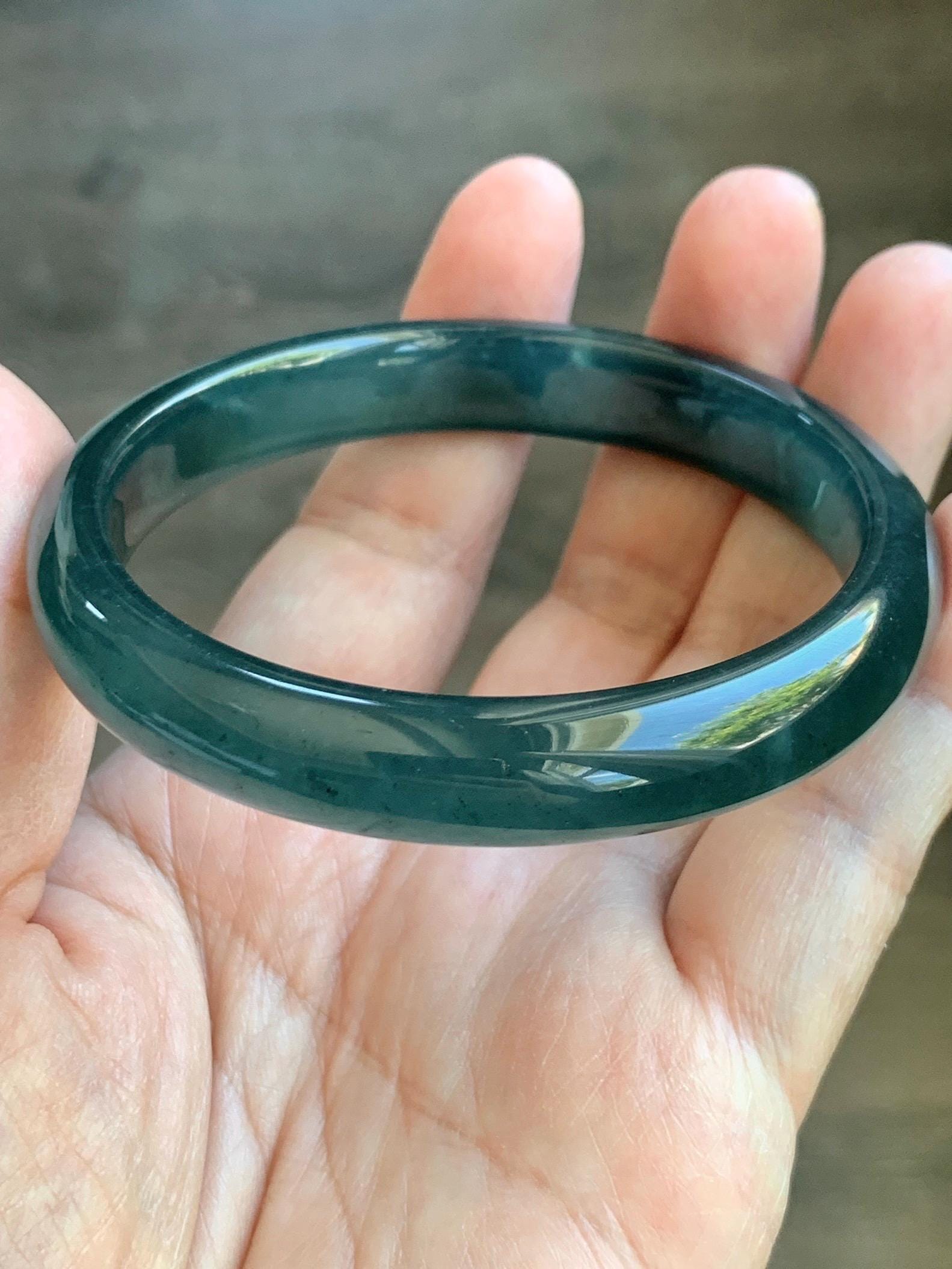 Certified Natural Grade A Guatemalan Icy Translucent Intense Teal Blue Jade Jadeite Wide Bangle 58.6mm 7.24” 43g 天然冰危深蓝翡翠正圈宽版手镯 512