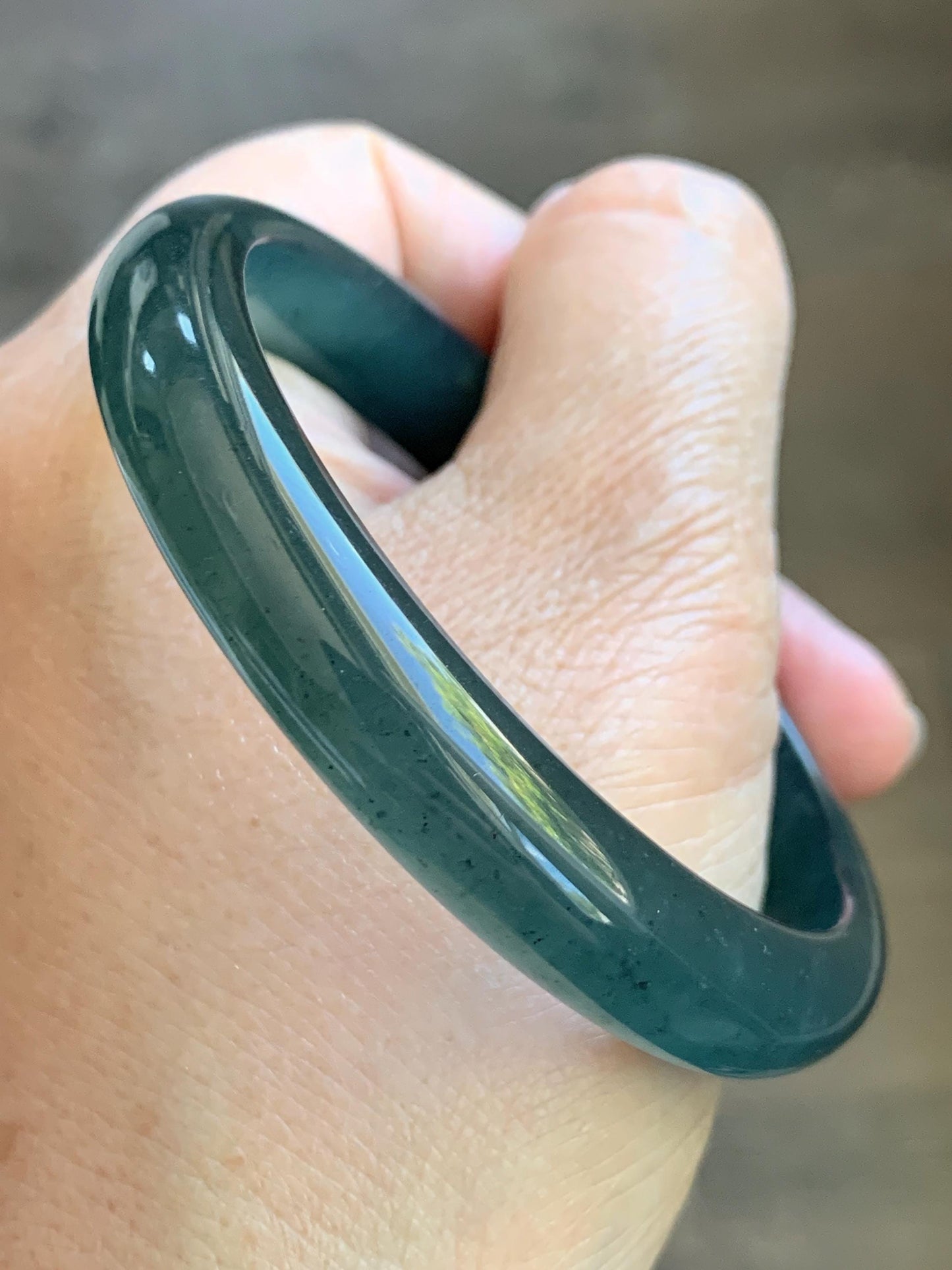 Certified Natural Grade A Guatemalan Icy Translucent Intense Teal Blue Jade Jadeite Wide Bangle 58.6mm 7.24” 43g 天然冰危深蓝翡翠正圈宽版手镯 512