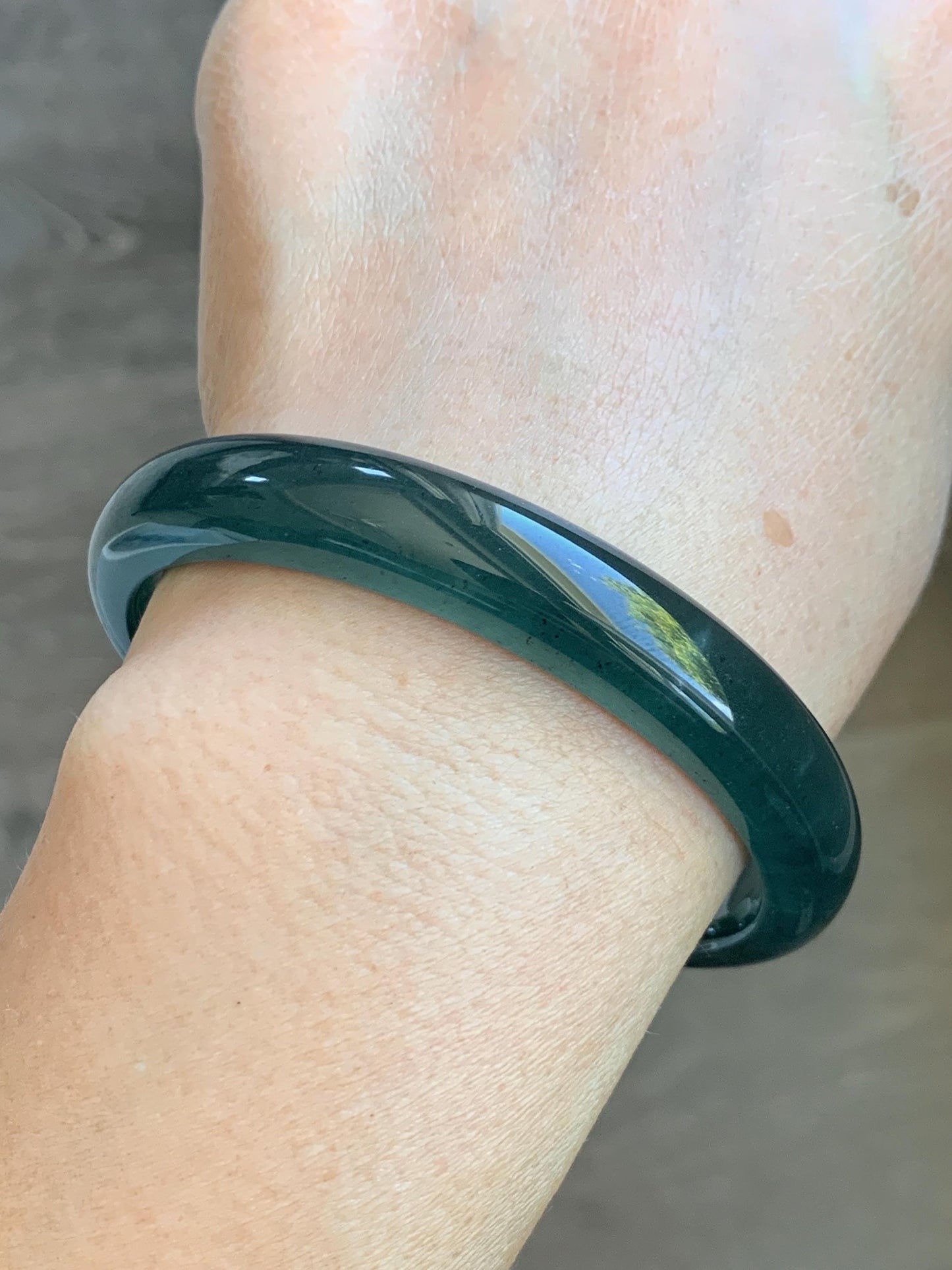 Certified Natural Grade A Guatemalan Icy Translucent Intense Teal Blue Jade Jadeite Wide Bangle 58.6mm 7.24” 43g 天然冰危深蓝翡翠正圈宽版手镯 512