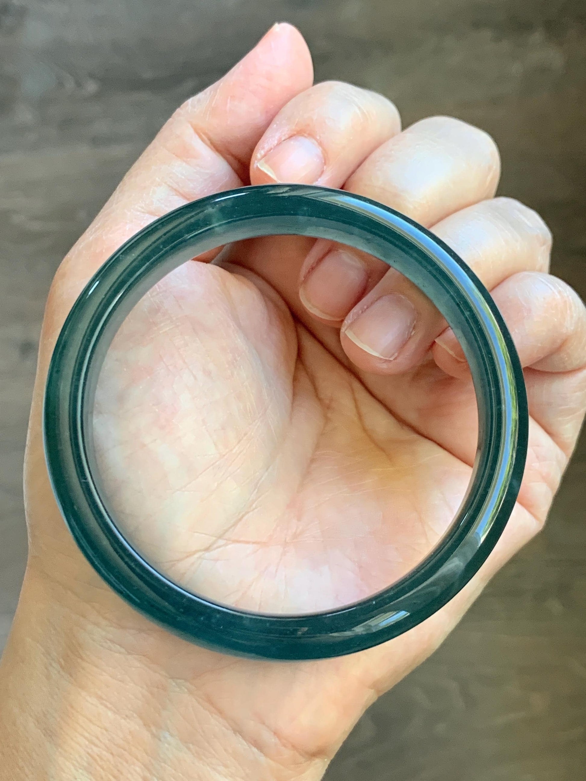 Certified Natural Grade A Guatemalan Icy Translucent Intense Teal Blue Jade Jadeite Wide Bangle 58.6mm 7.24” 43g 天然冰危深蓝翡翠正圈宽版手镯 512