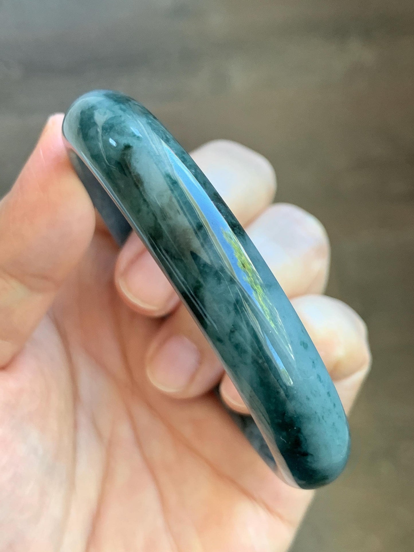 Certified Natural Grade A Guatemalan Icy Translucent Dusty Teal Blue Marbled Jade Jadeite Wide Bangle 59.6mm 7.36” 42.5g 天然冰危蓝飘花翡翠正圈宽版手镯 505