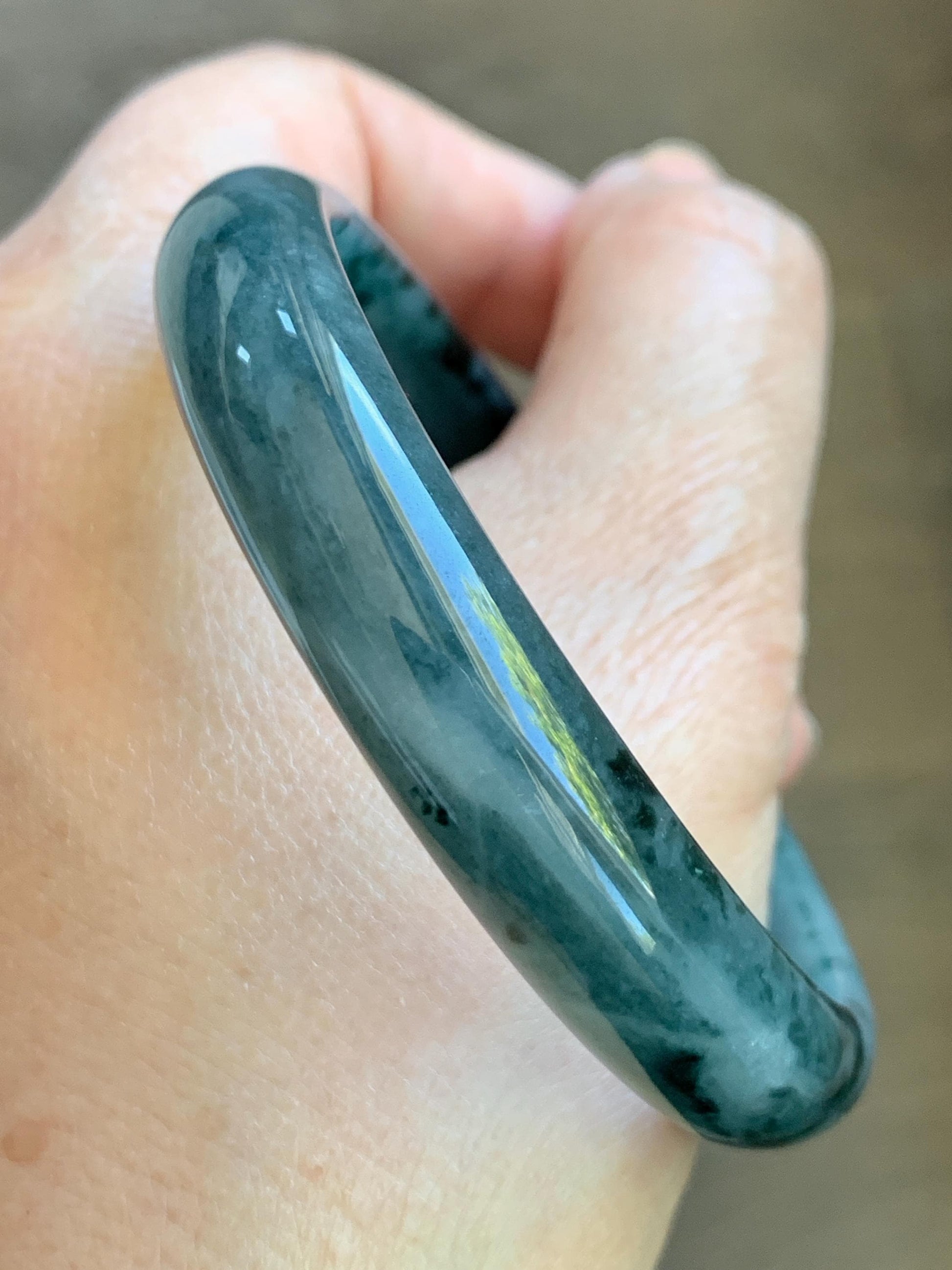 Certified Natural Grade A Guatemalan Icy Translucent Dusty Teal Blue Marbled Jade Jadeite Wide Bangle 59.6mm 7.36” 42.5g 天然冰危蓝飘花翡翠正圈宽版手镯 505