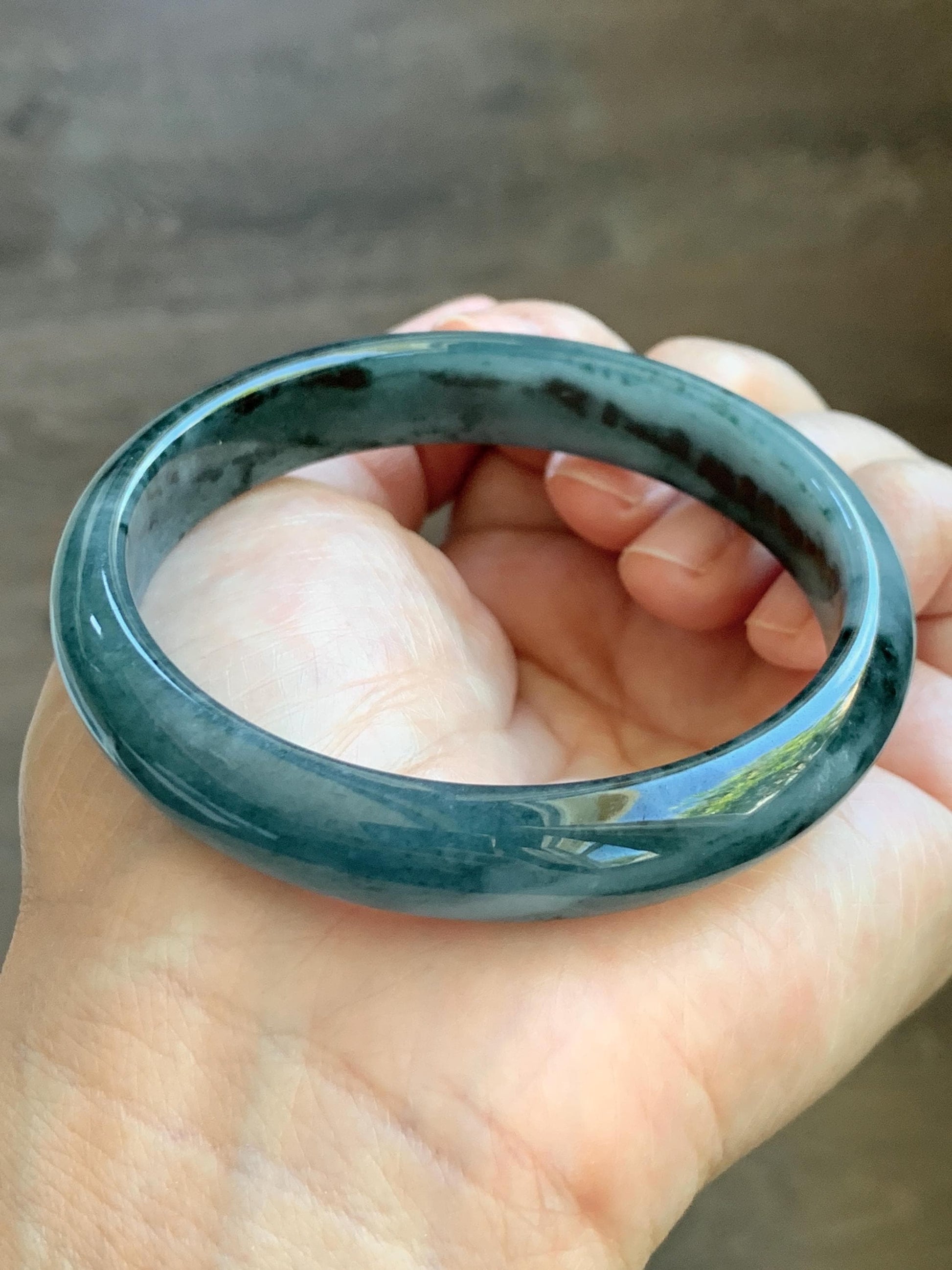 Certified Natural Grade A Guatemalan Icy Translucent Dusty Teal Blue Marbled Jade Jadeite Wide Bangle 59.6mm 7.36” 42.5g 天然冰危蓝飘花翡翠正圈宽版手镯 505