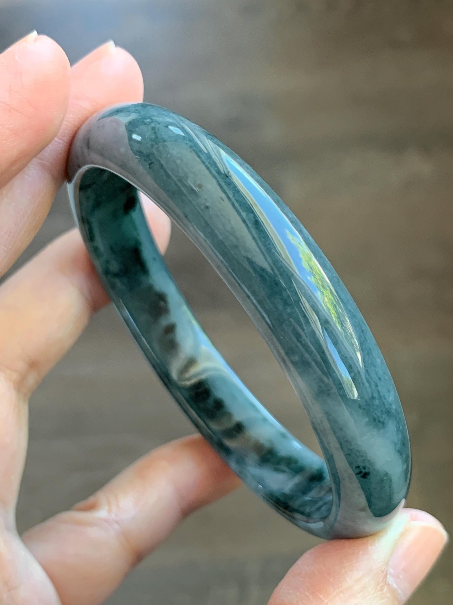 Certified Natural Grade A Guatemalan Icy Translucent Dusty Teal Blue Marbled Jade Jadeite Wide Bangle 59.6mm 7.36” 42.5g 天然冰危蓝飘花翡翠正圈宽版手镯 505