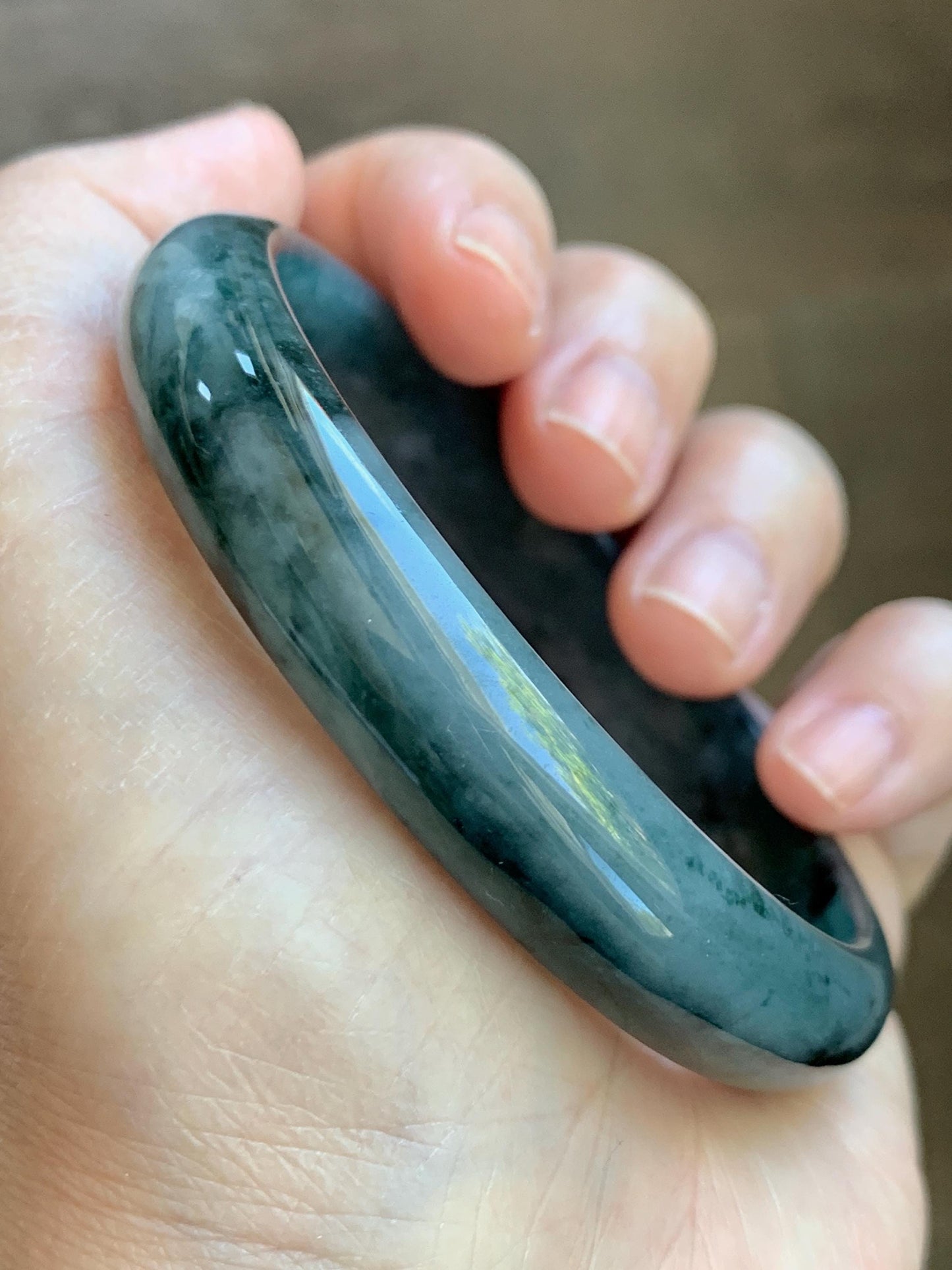 Certified Natural Grade A Guatemalan Icy Translucent Dusty Teal Blue Marbled Jade Jadeite Wide Bangle 59.6mm 7.36” 42.5g 天然冰危蓝飘花翡翠正圈宽版手镯 505