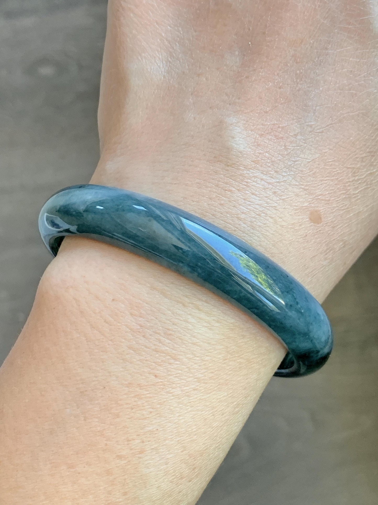 Certified Natural Grade A Guatemalan Icy Translucent Dusty Teal Blue Marbled Jade Jadeite Wide Bangle 59.6mm 7.36” 42.5g 天然冰危蓝飘花翡翠正圈宽版手镯 505
