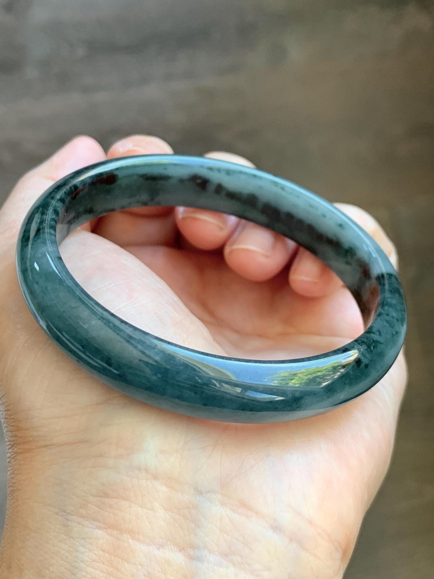 Certified Natural Grade A Guatemalan Icy Translucent Dusty Teal Blue Marbled Jade Jadeite Wide Bangle 59.6mm 7.36” 42.5g 天然冰危蓝飘花翡翠正圈宽版手镯 505