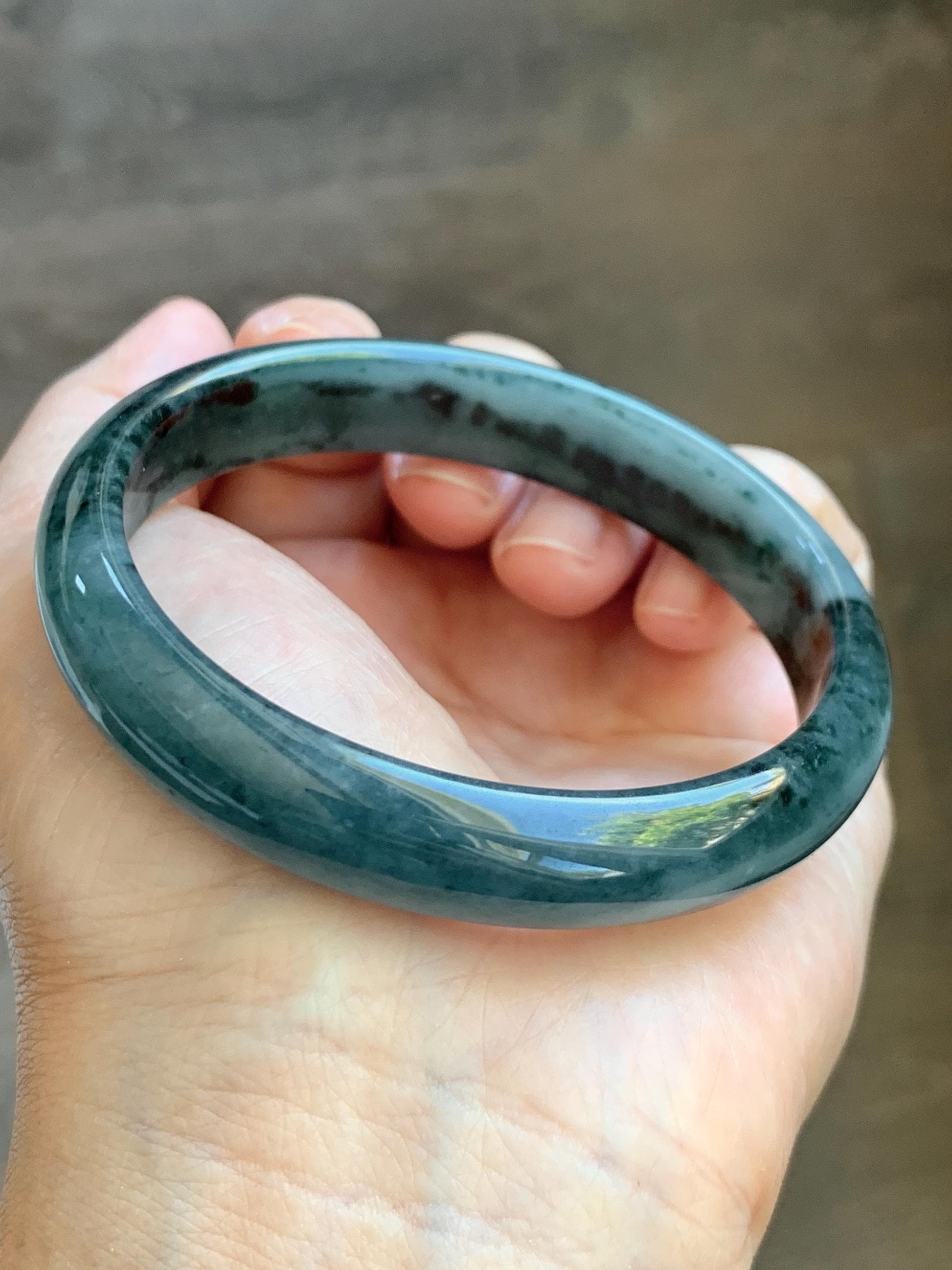 Certified Natural Grade A Guatemalan Icy Translucent Dusty Teal Blue Marbled Jade Jadeite Wide Bangle 59.6mm 7.36” 42.5g 天然冰危蓝飘花翡翠正圈宽版手镯 505