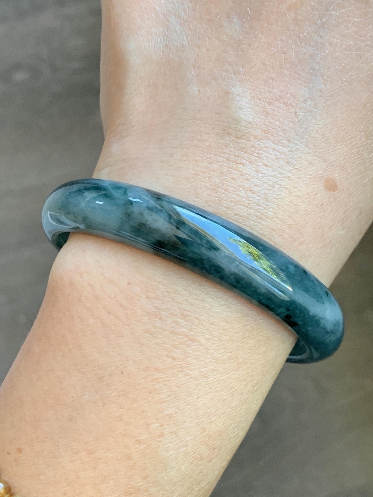 Certified Natural Grade A Guatemalan Icy Translucent Dusty Teal Blue Marbled Jade Jadeite Wide Bangle 59.6mm 7.36” 42.5g 天然冰危蓝飘花翡翠正圈宽版手镯 505