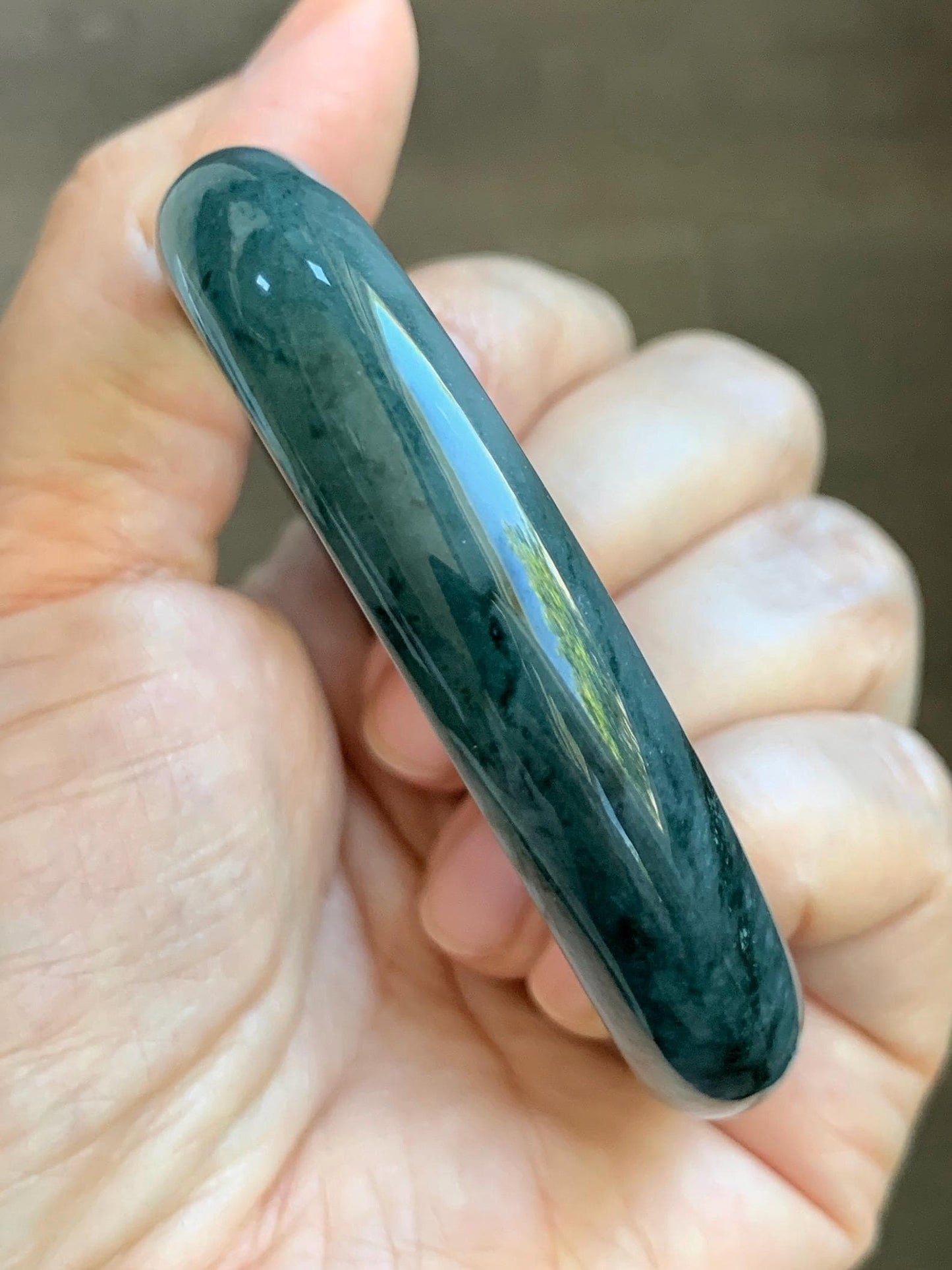 Certified Natural Grade A Guatemalan Icy Translucent Dark Teal Blue Marbled Jade Jadeite Wide Bangle 59.5mm 7.36” 41g 天然冰危深蓝飘花翡翠正圈宽版手镯 504
