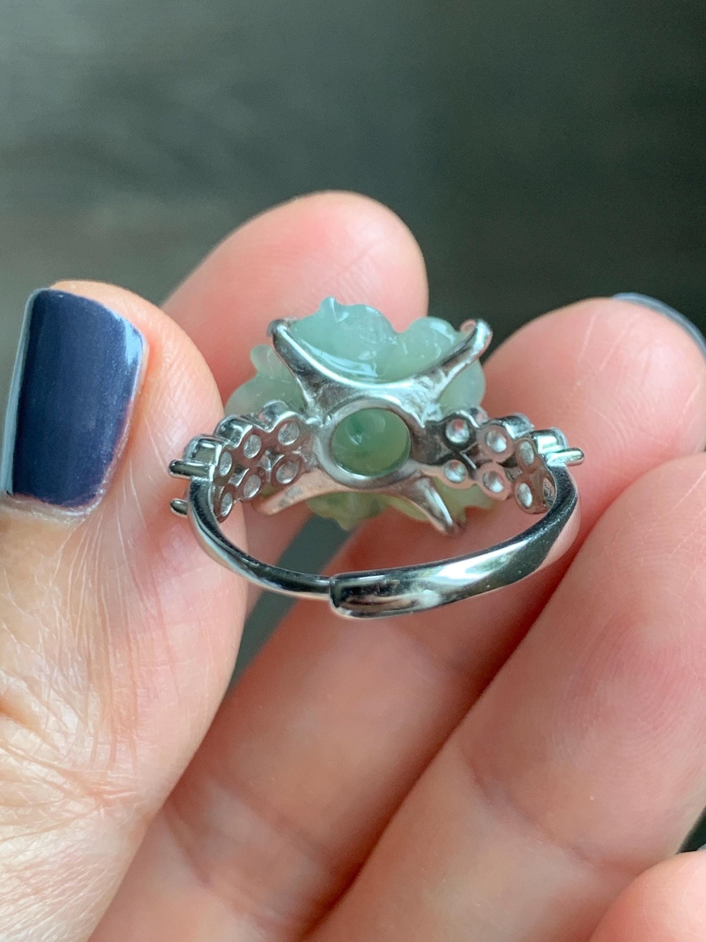 Natural Grade A Guatemalan Icy Dusty Pastel Yellow Jade Jadeite Lotus Flower Ring Sterling Silver Size Adjustable 5g 天然冰危浅黄翡翠莲花戒指 WLY150F