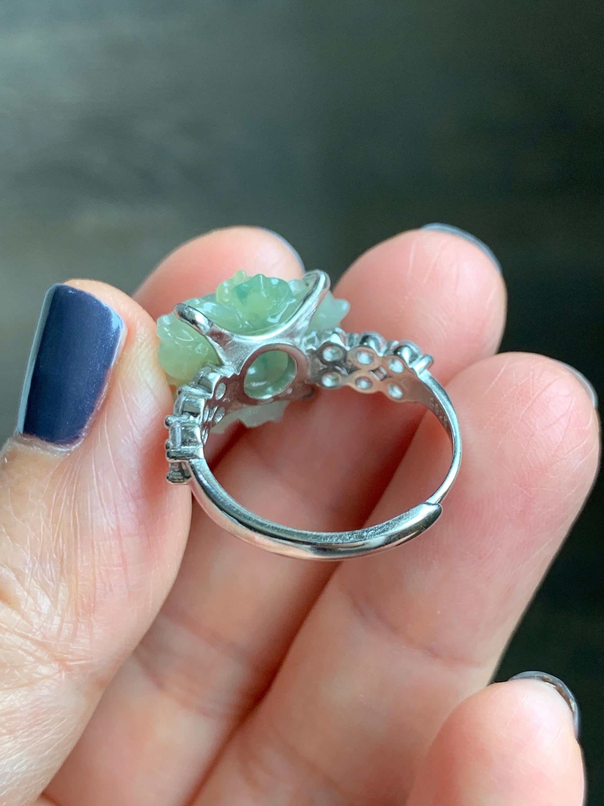 Natural Grade A Guatemalan Icy Dusty Pastel Yellow Jade Jadeite Lotus Flower Ring Sterling Silver Size Adjustable 5g 天然冰危浅黄翡翠莲花戒指 WLY150F