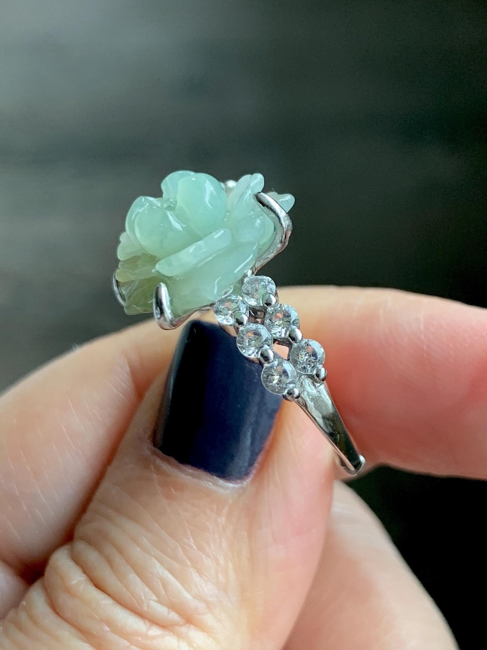 Natural Grade A Guatemalan Icy Dusty Pastel Yellow Jade Jadeite Lotus Flower Ring Sterling Silver Size Adjustable 5g 天然冰危浅黄翡翠莲花戒指 WLY150F