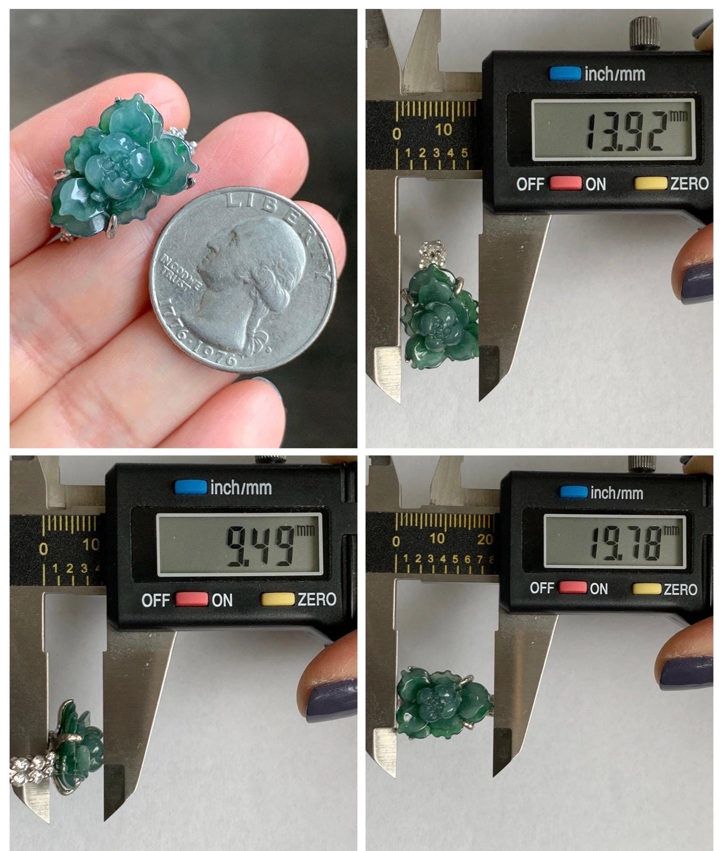 Natural Grade A Guatemalan Icy Blue & Green Bicolored Jade Jadeite Lotus Flower Ring Sterling Silver Size Adjustable 5g 天然冰危深蓝绿翡翠莲花戒指WLY150H