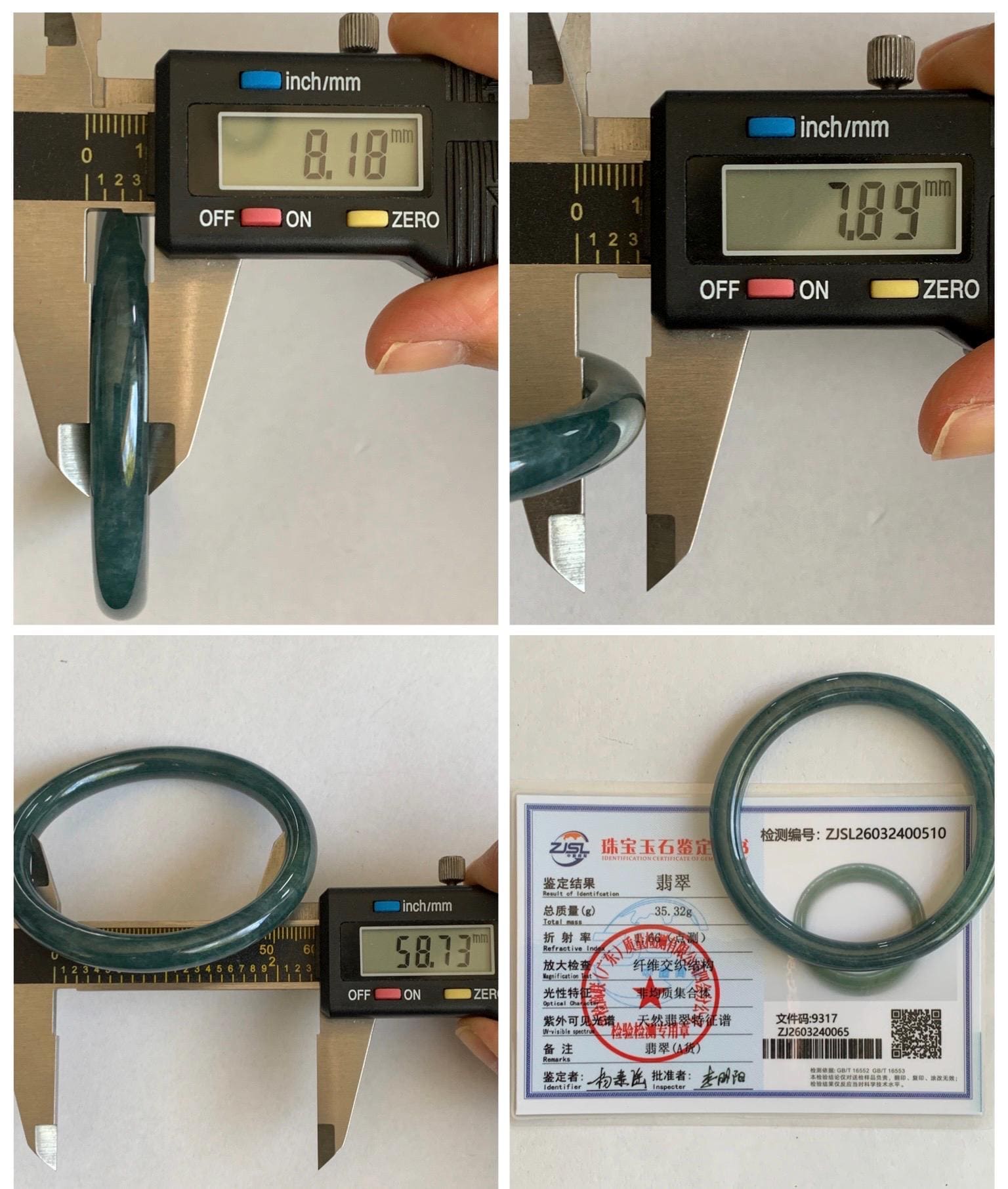 Certified Natural Grade A Guatemalan Icy Translucent Dark Aegean Blue Jade Jadeite Bangle Bracelet 58.7mm 7.26” 35g 天然危深牛仔蓝翡翠细圆条手镯 510