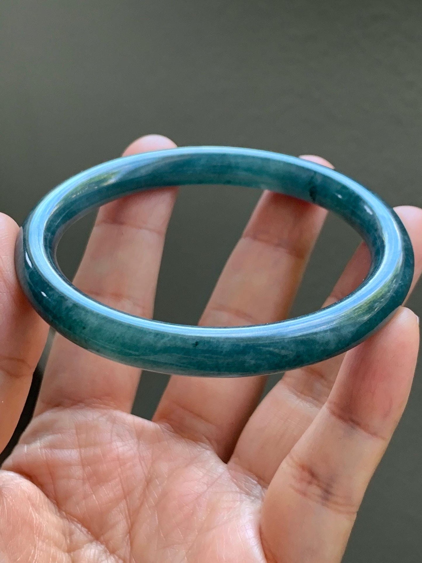 Certified Natural Grade A Guatemalan Icy Translucent Dark Aegean Blue Jade Jadeite Bangle Bracelet 58.7mm 7.26” 35g 天然危深牛仔蓝翡翠细圆条手镯 510