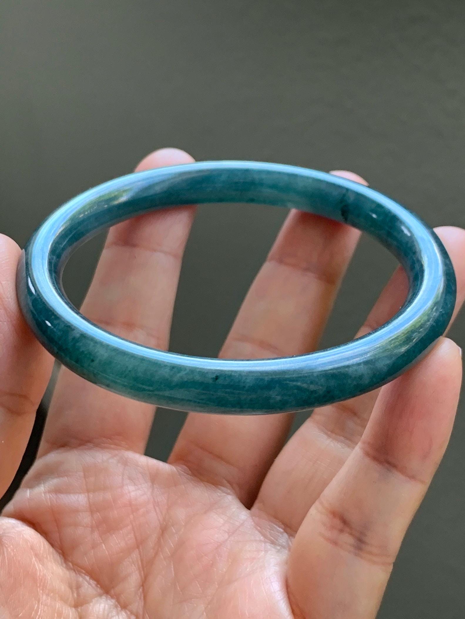Certified Natural Grade A Guatemalan Icy Translucent Dark Aegean Blue Jade Jadeite Bangle Bracelet 58.7mm 7.26” 35g 天然危深牛仔蓝翡翠细圆条手镯 510