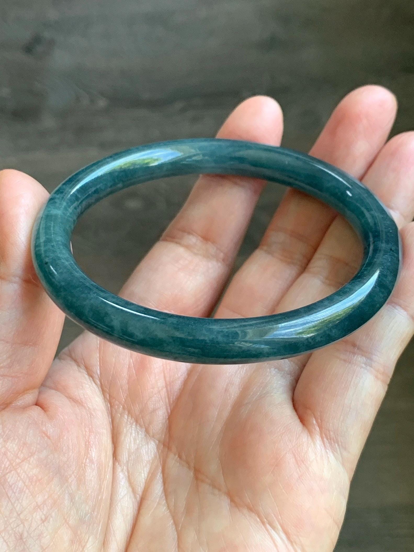 Certified Natural Grade A Guatemalan Icy Translucent Dark Aegean Blue Jade Jadeite Bangle Bracelet 58.7mm 7.26” 35g 天然危深牛仔蓝翡翠细圆条手镯 510