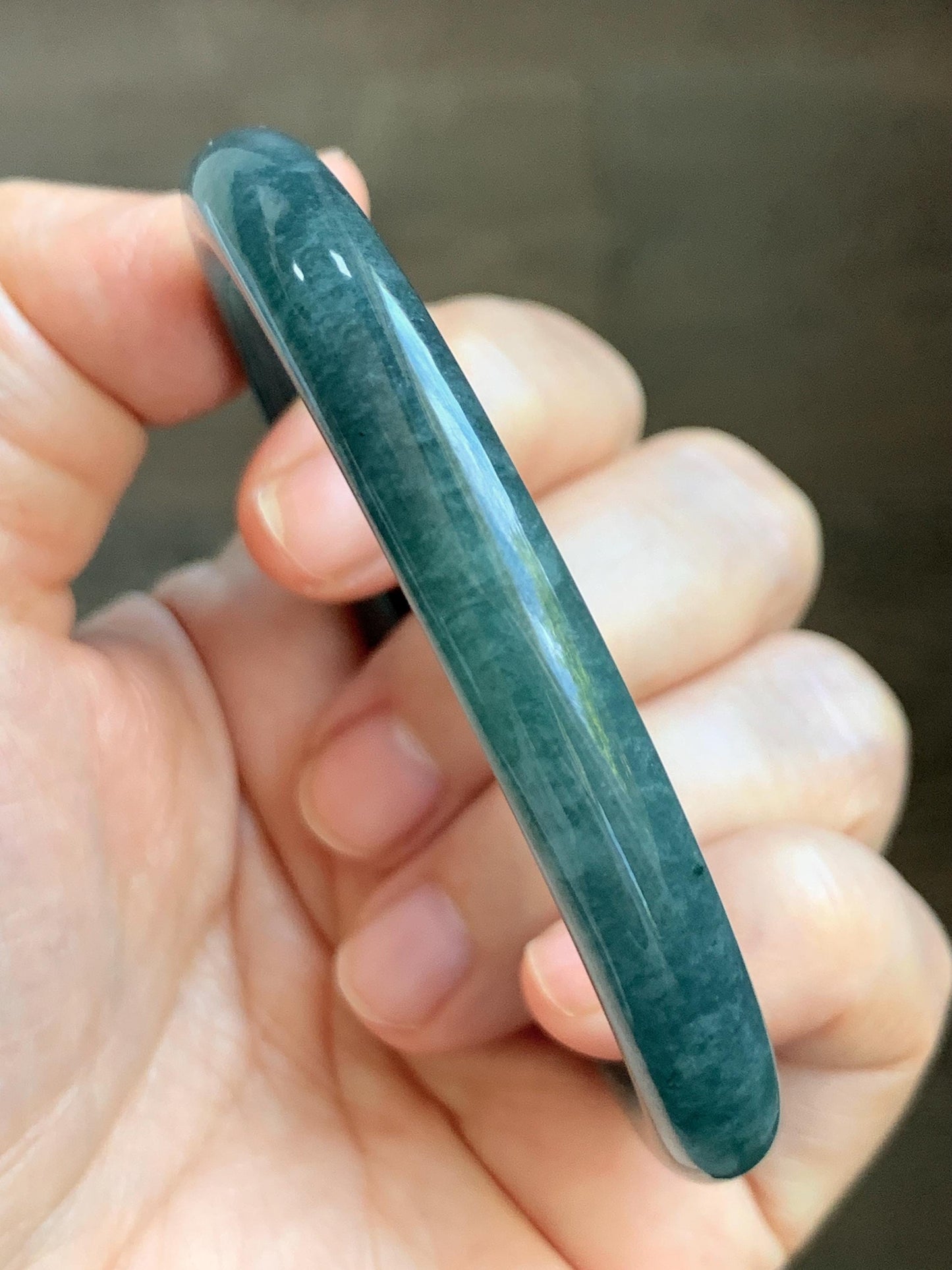 Certified Natural Grade A Guatemalan Icy Translucent Dark Aegean Blue Jade Jadeite Bangle Bracelet 58.7mm 7.26” 35g 天然危深牛仔蓝翡翠细圆条手镯 510