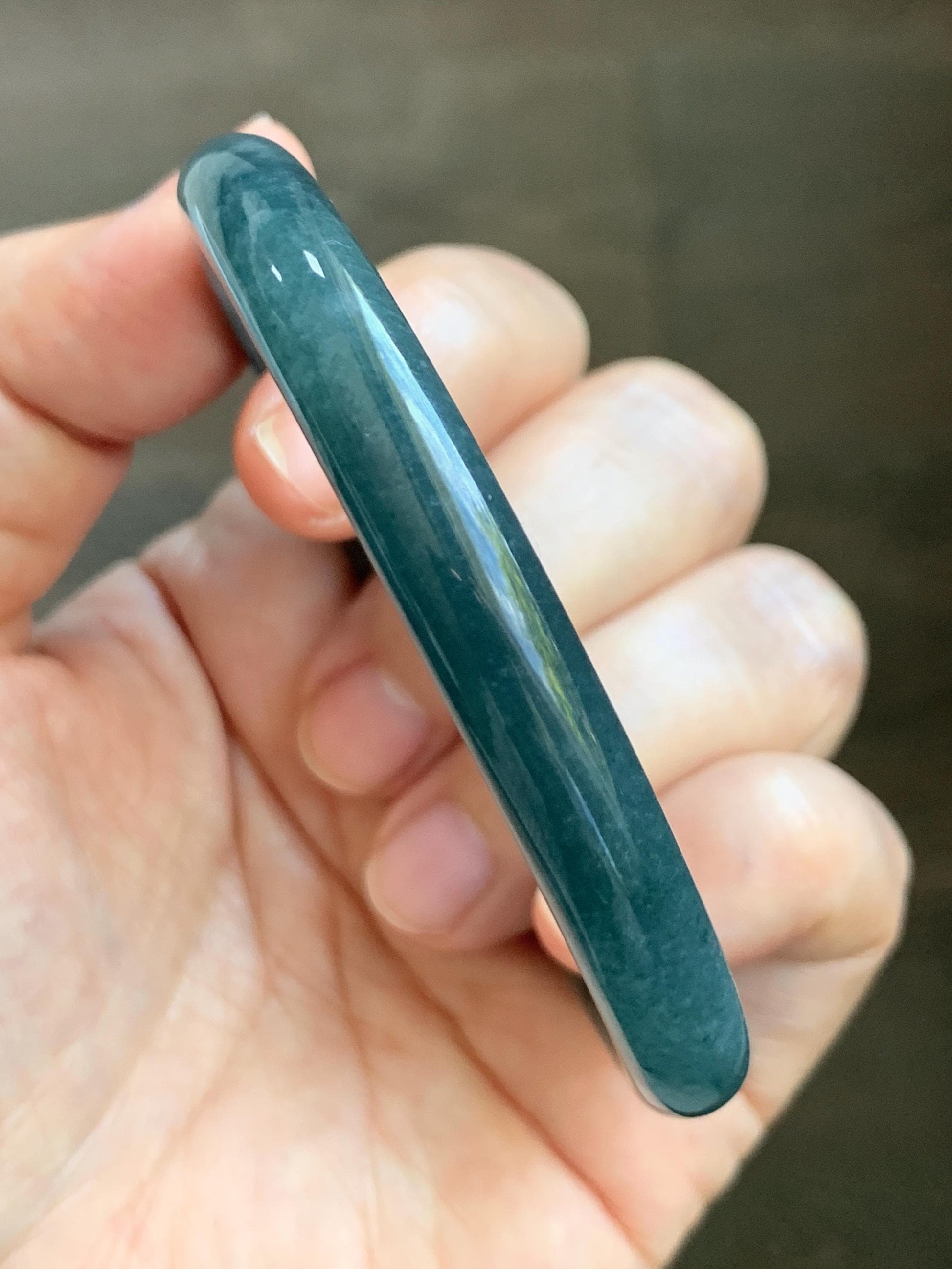 Certified Natural Grade A Guatemalan Icy Translucent Dark Aegean Blue Jade Jadeite Bangle Bracelet 58.7mm 7.26” 35g 天然危深牛仔蓝翡翠细圆条手镯 510