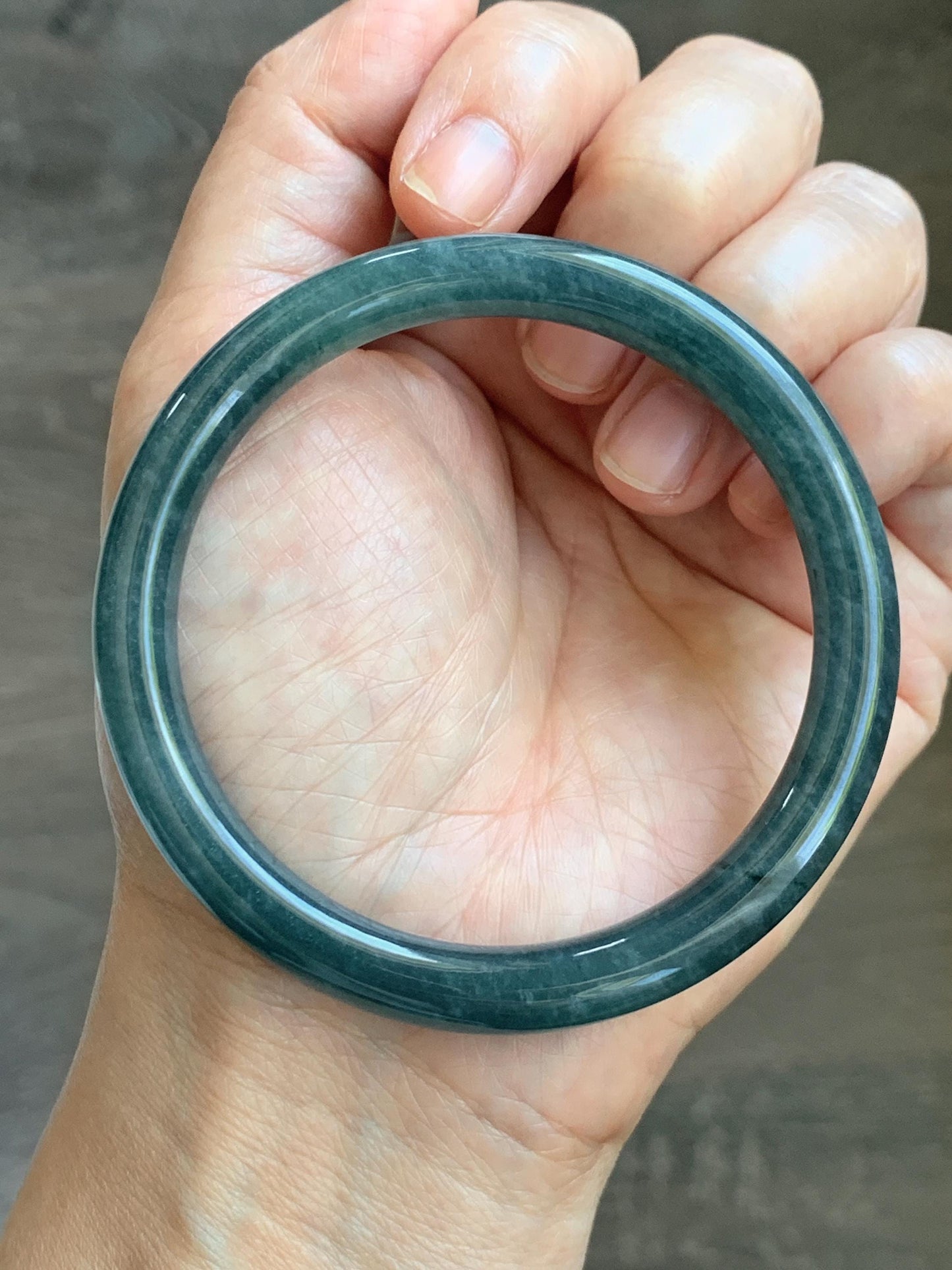 Certified Natural Grade A Guatemalan Icy Translucent Dark Aegean Blue Jade Jadeite Bangle Bracelet 58.7mm 7.26” 35g 天然危深牛仔蓝翡翠细圆条手镯 510