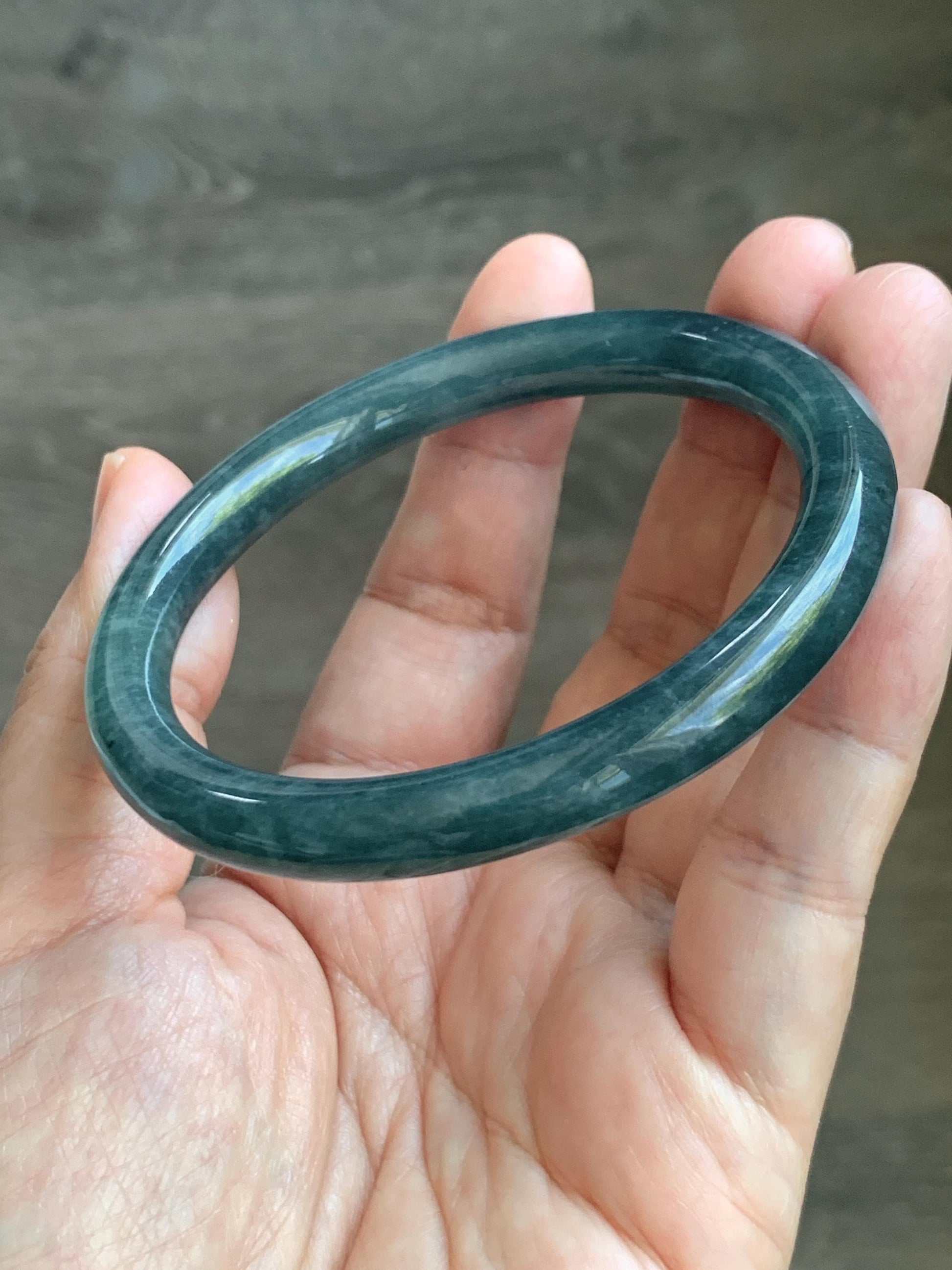 Certified Natural Grade A Guatemalan Icy Translucent Dark Aegean Blue Jade Jadeite Bangle Bracelet 58.7mm 7.26” 35g 天然危深牛仔蓝翡翠细圆条手镯 510