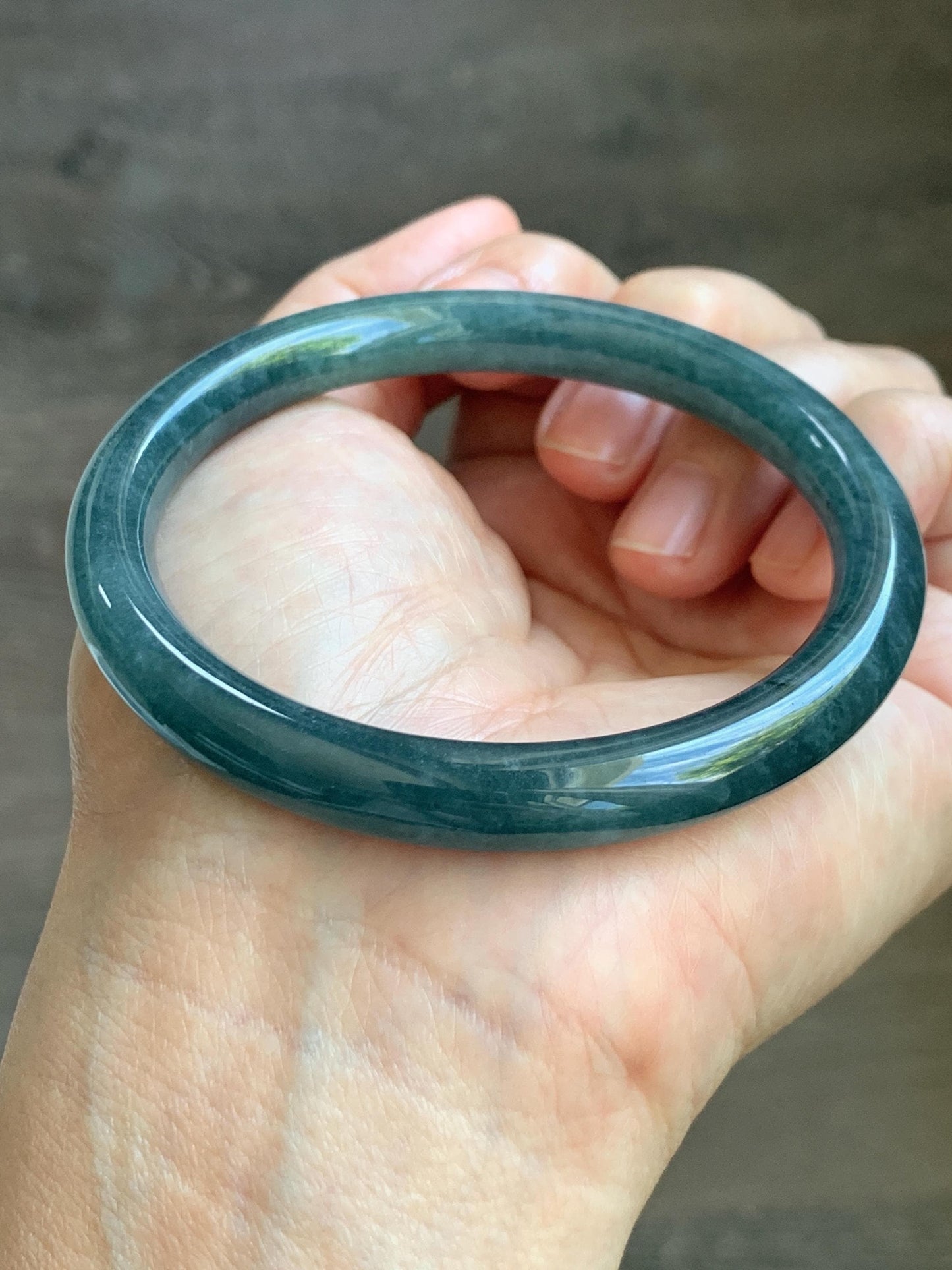 Certified Natural Grade A Guatemalan Icy Translucent Dark Aegean Blue Jade Jadeite Bangle Bracelet 58.7mm 7.26” 35g 天然危深牛仔蓝翡翠细圆条手镯 510