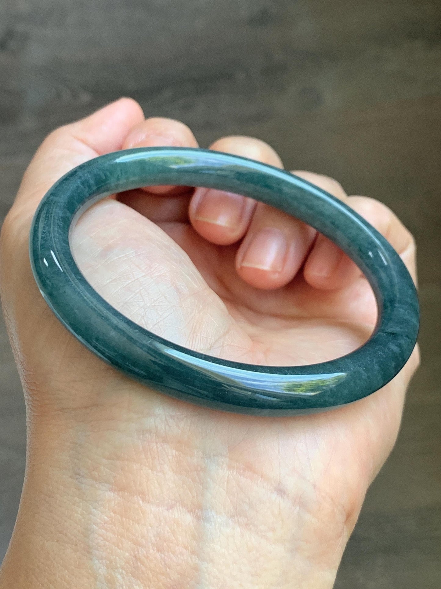 Certified Natural Grade A Guatemalan Icy Translucent Dark Aegean Blue Jade Jadeite Bangle Bracelet 58.7mm 7.26” 35g 天然危深牛仔蓝翡翠细圆条手镯 510