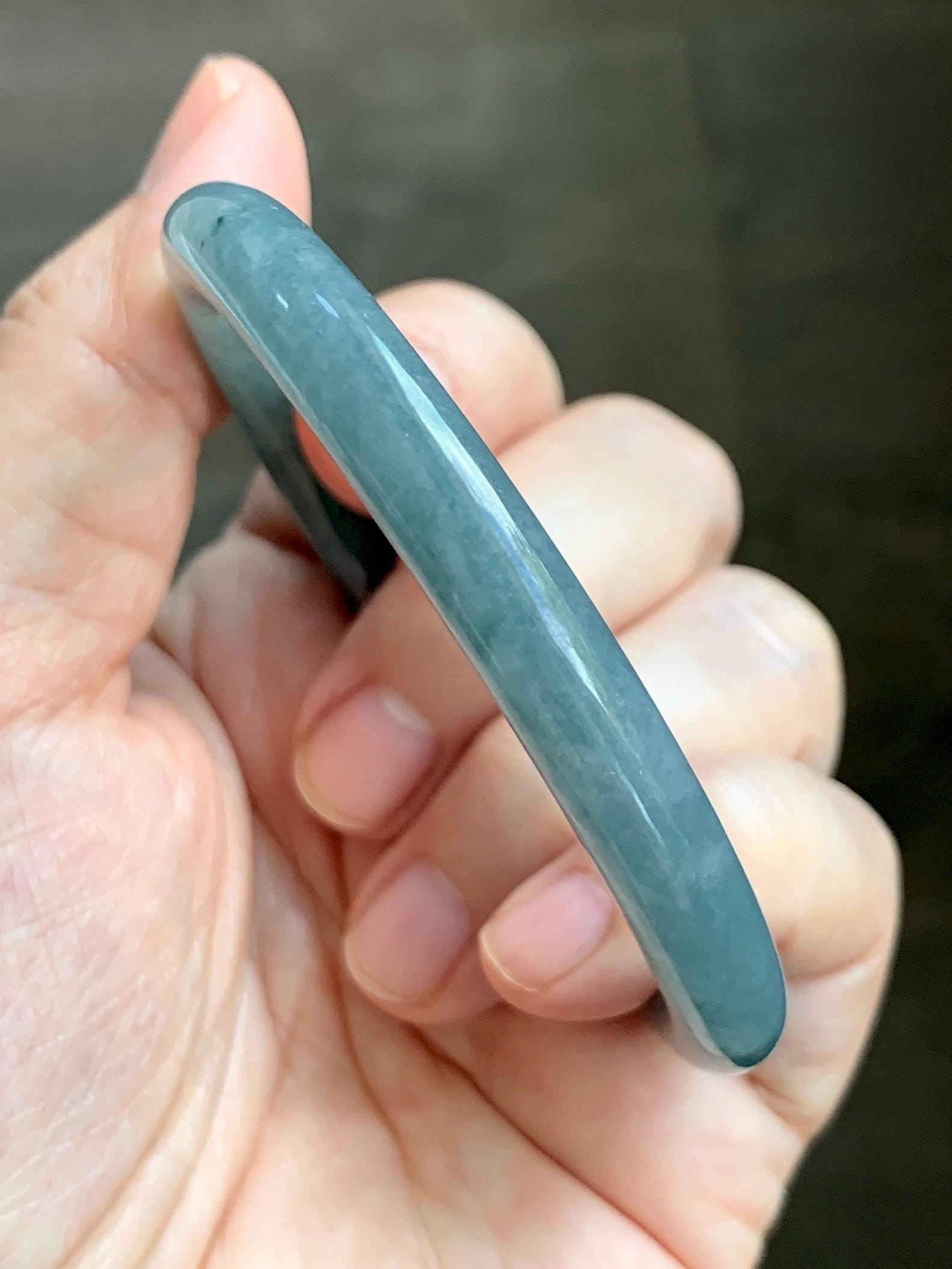 Certified Natural Grade A Guatemalan Icy Translucent Dusty Teal Marbled Jade Jadeite Bangle Bracelet 54.67mm 6.75” 31g 天然冰危蓝绿圆条翡翠手镯 519