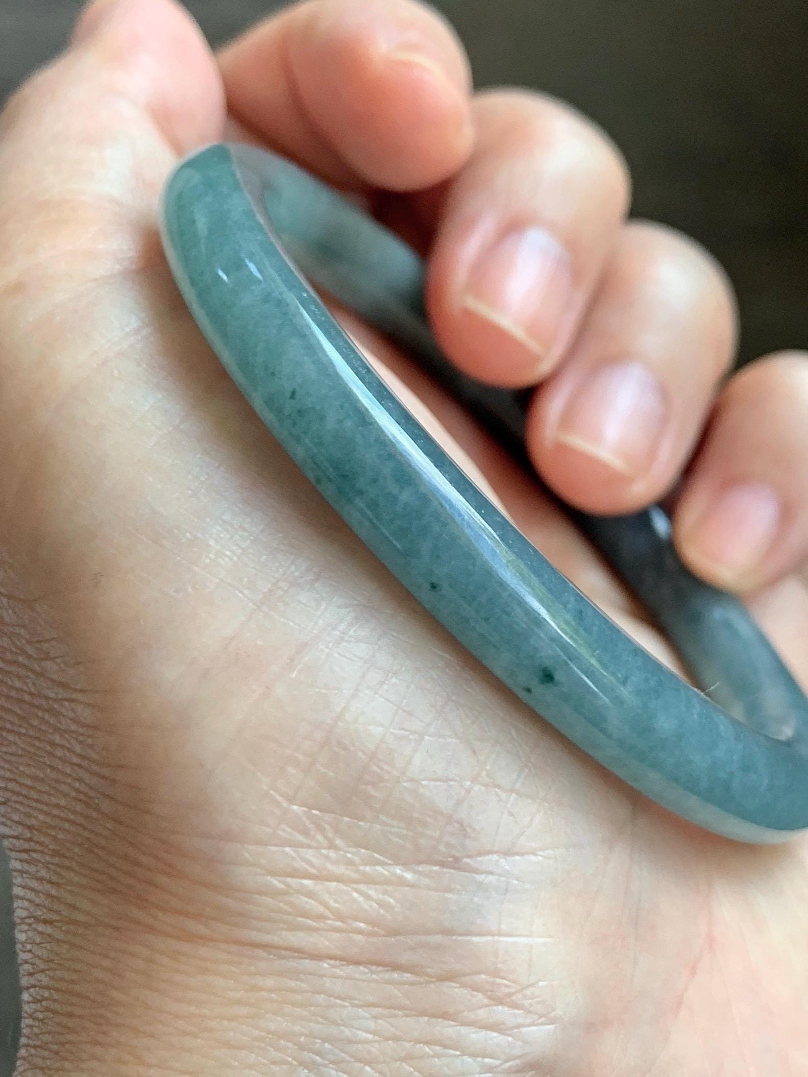 Certified Natural Grade A Guatemalan Icy Translucent Dusty Teal Marbled Jade Jadeite Bangle Bracelet 54.67mm 6.75” 31g 天然冰危蓝绿圆条翡翠手镯 519